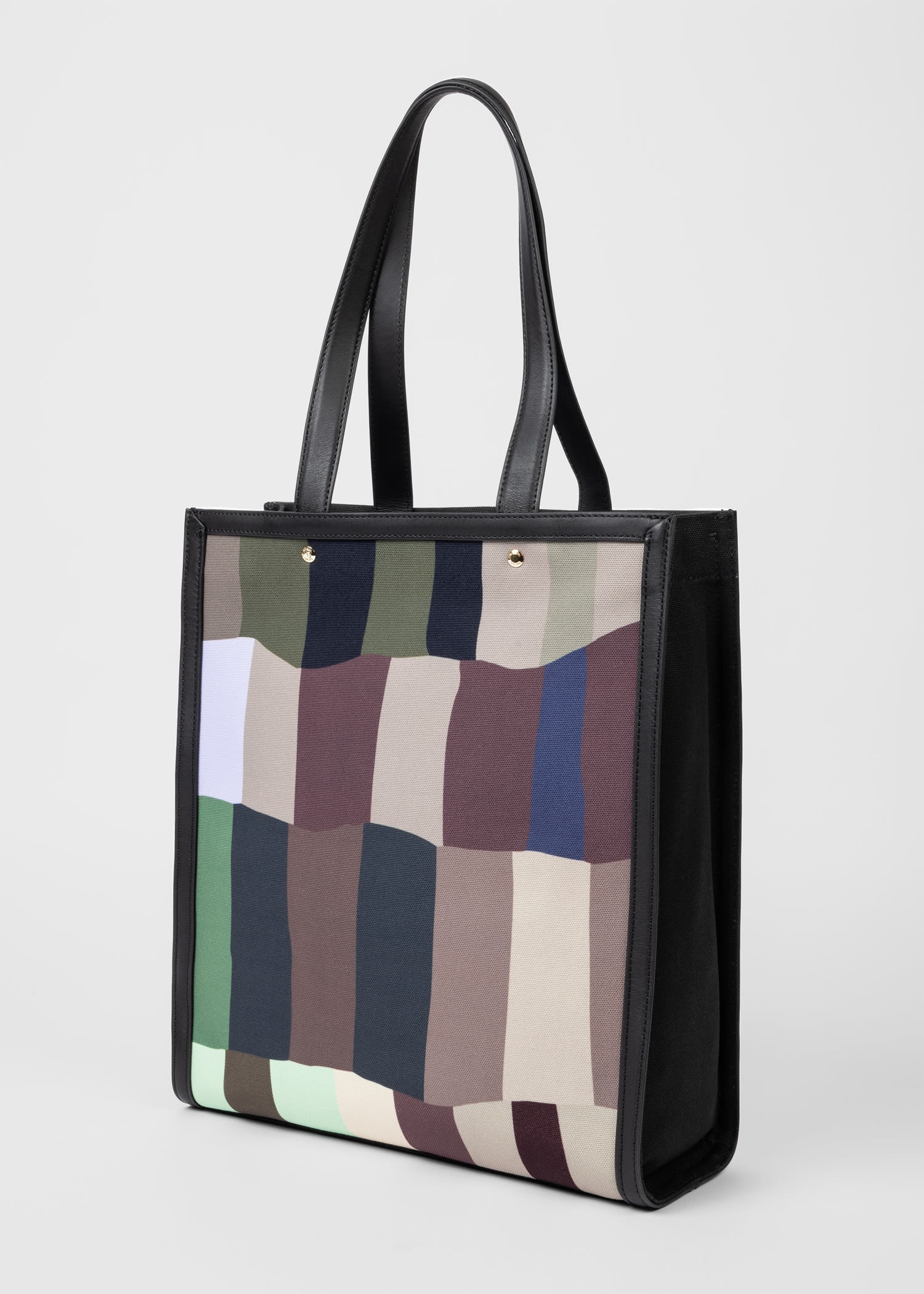'Overlapping Check' Leather Trim Tote Bag - 3