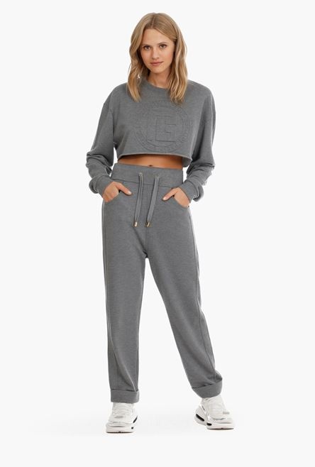 Cropped heather gray sweatshirt with embossed Balmain logo - 2