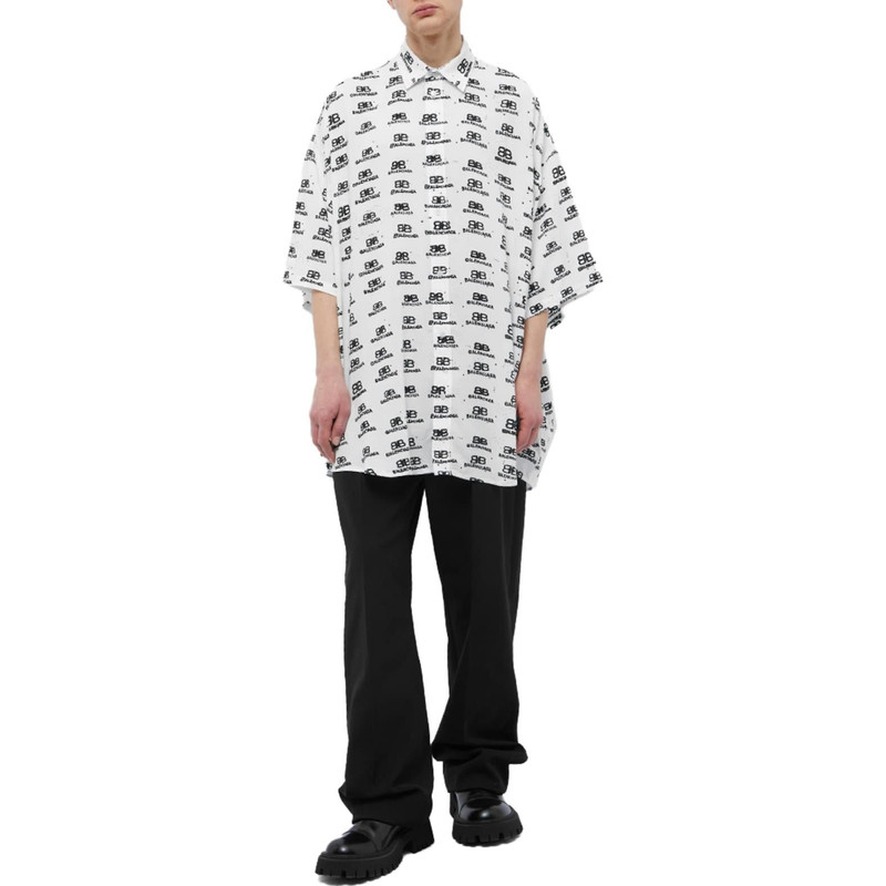 BALENCIAGA Balenciaga BB Logo Oversized Shirt 'White Black' 725382TNL889040 outlook