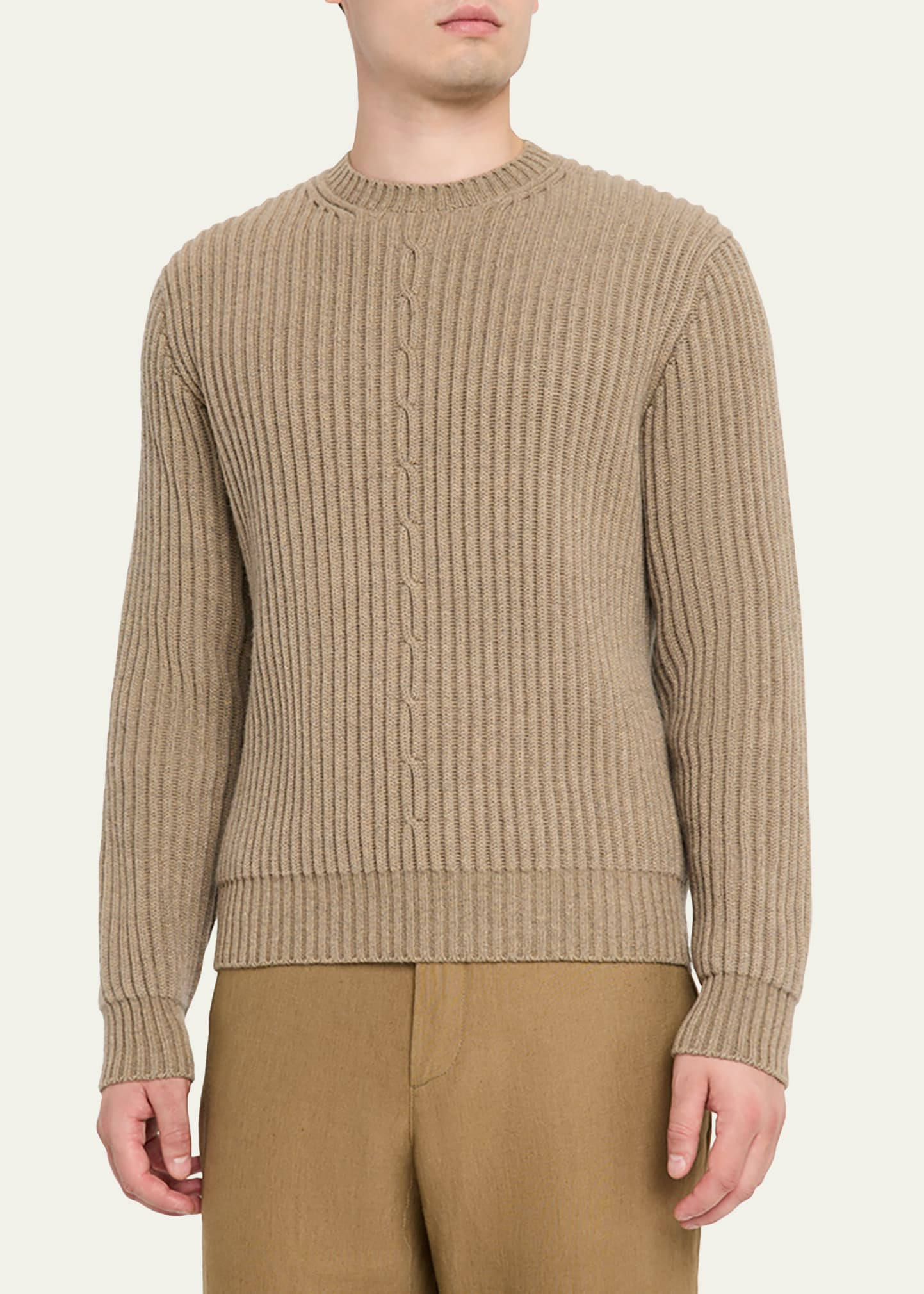 Men's Plane Tree Baby Cashmere Cable Crewneck Sweater - 4