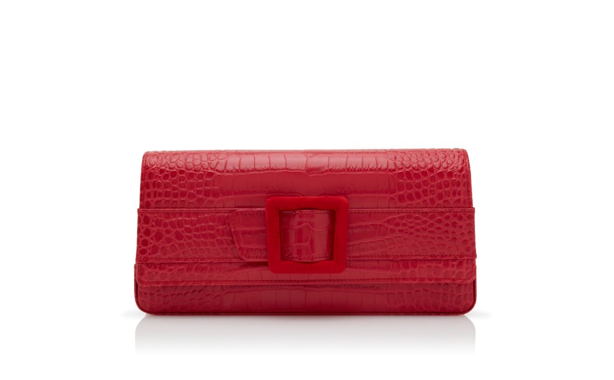 Red Calf Leather Buckle Clutch - 1