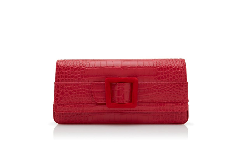 Red Calf Leather Buckle Clutch 1