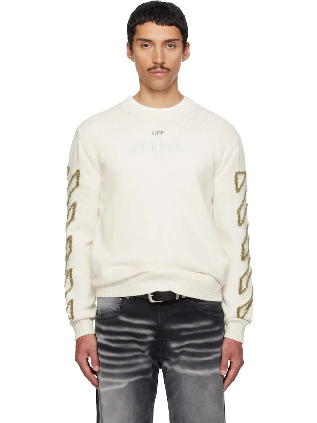 Off-White Diagonal Outline Knit Crewneck Sweater - 1