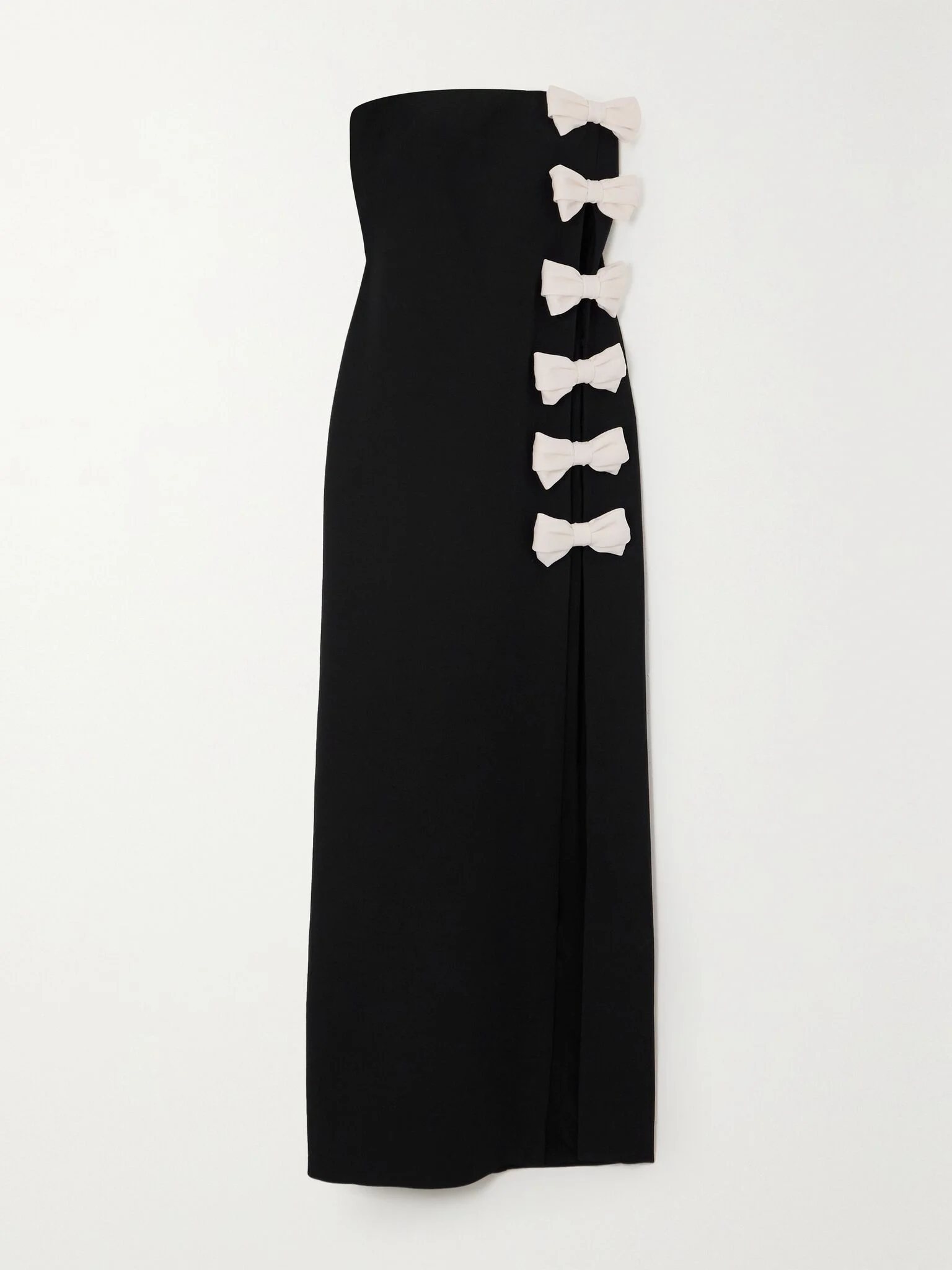 Strapless bow-detailed wool and silk-blend crepe gown Black - 1