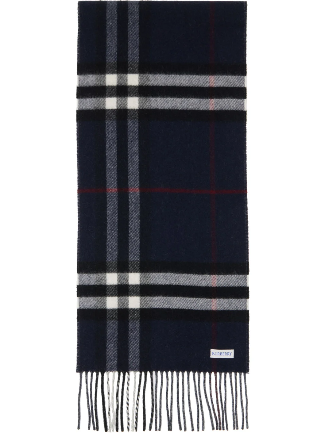 Navy & Gray Check Cashmere Scarf - 1