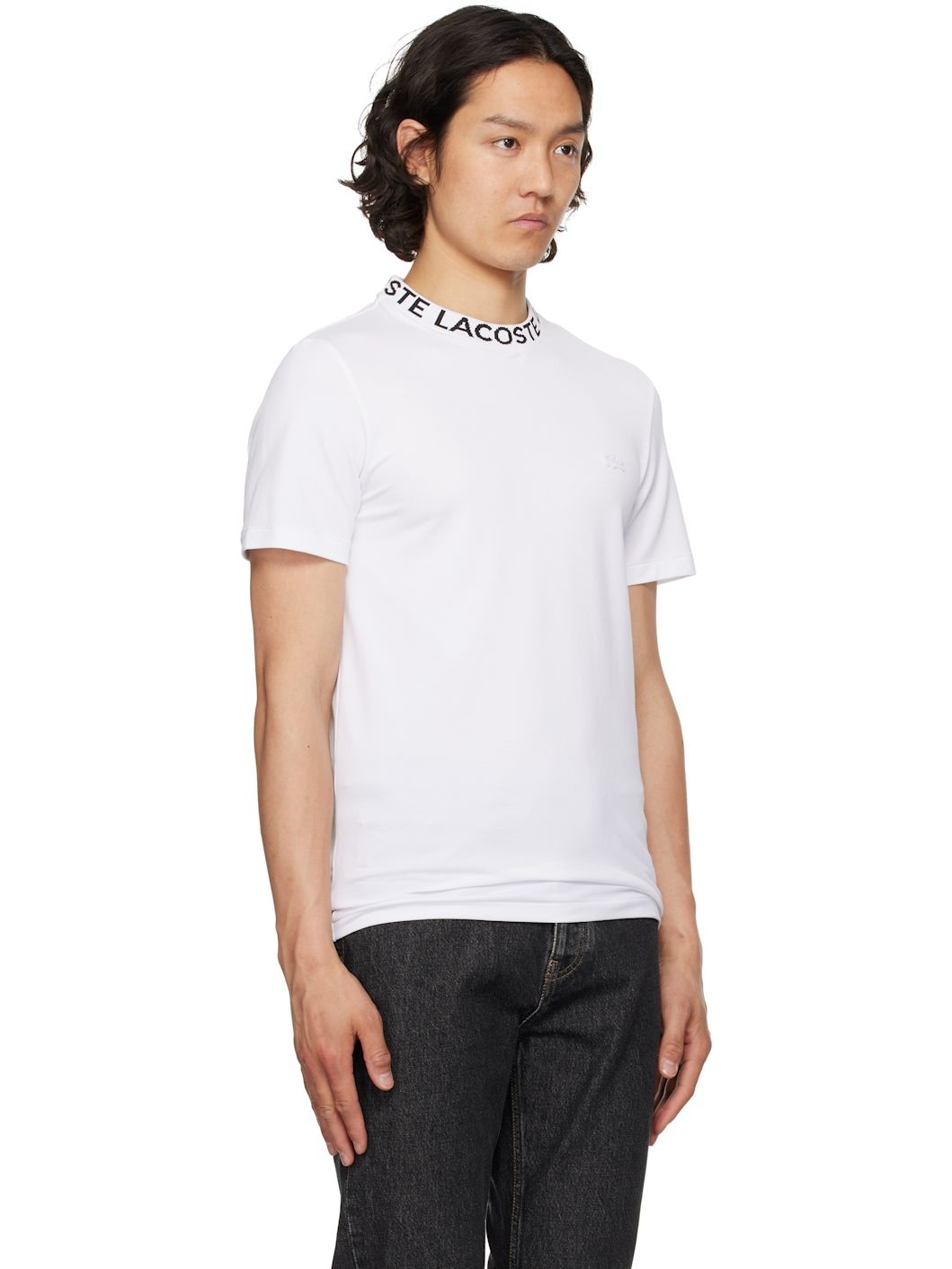 White Bicolor Jacquard Collar Regular Fit T-shirt - 2