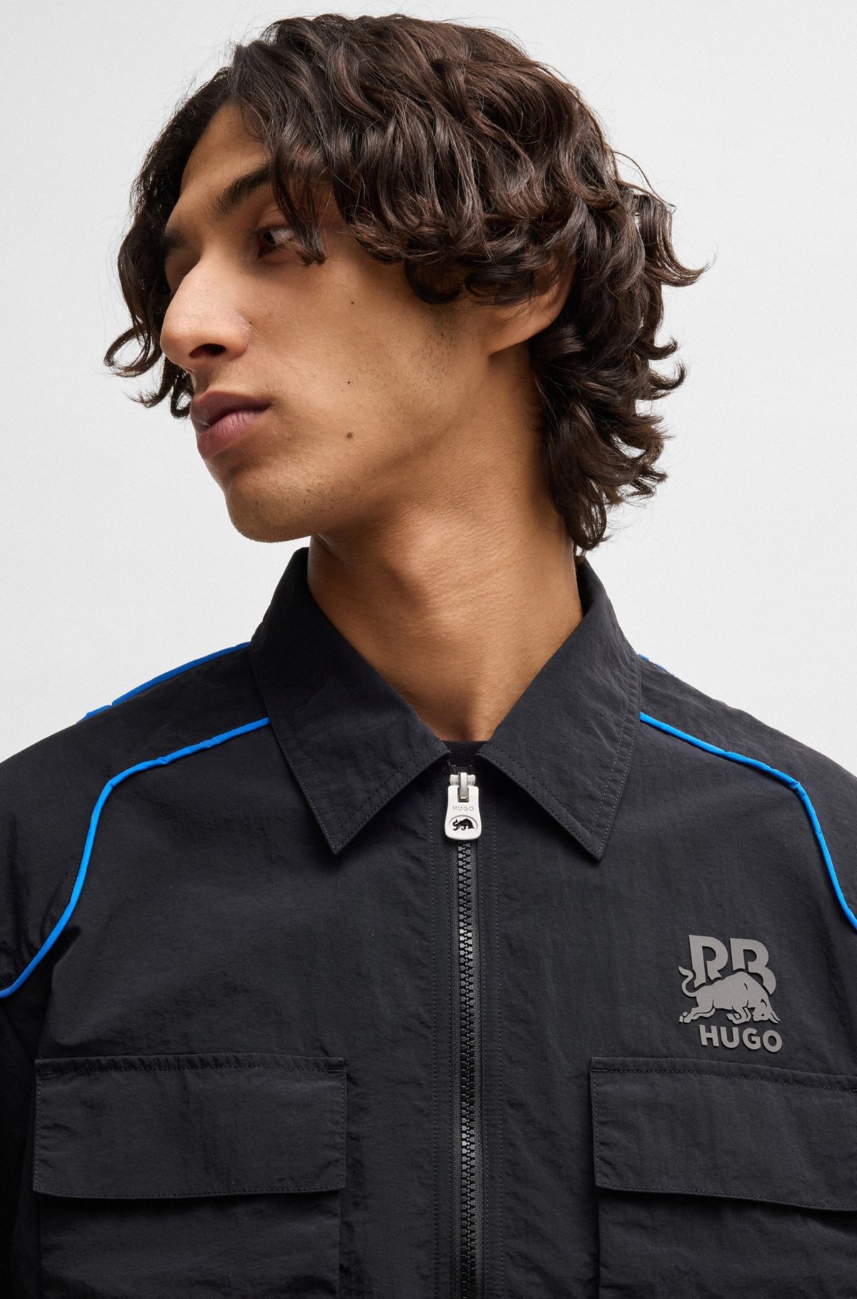 HUGO X RB OVERSIZE-FIT OVERSHIRT WITH CARBON STEALTH LOGO - 3