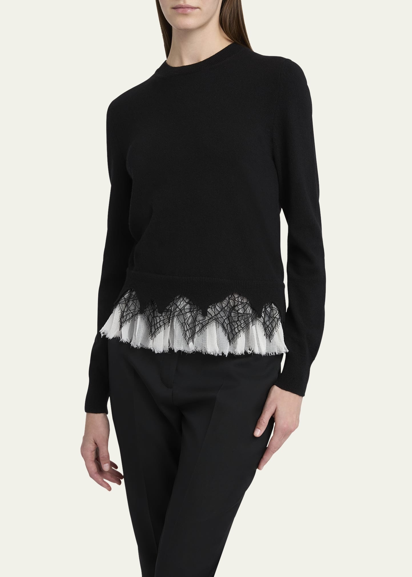 Lace Ruffle Crewneck Sweater - 4