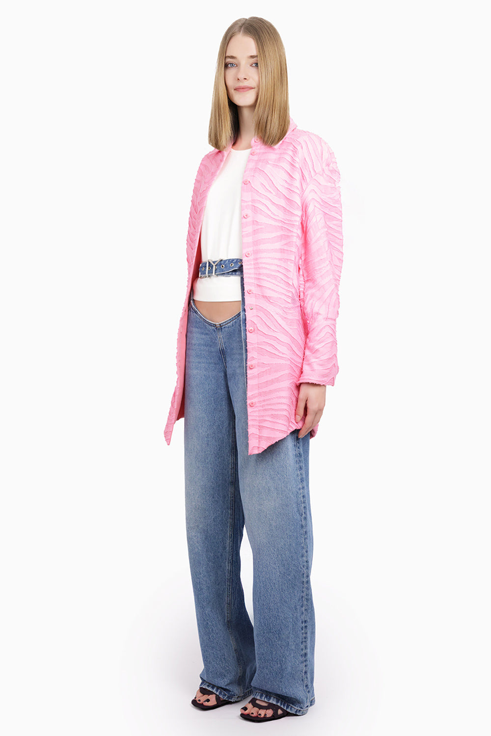 DENIM JEANS Y-BELT ARC CUT-OUT | FADED BLUE - 6