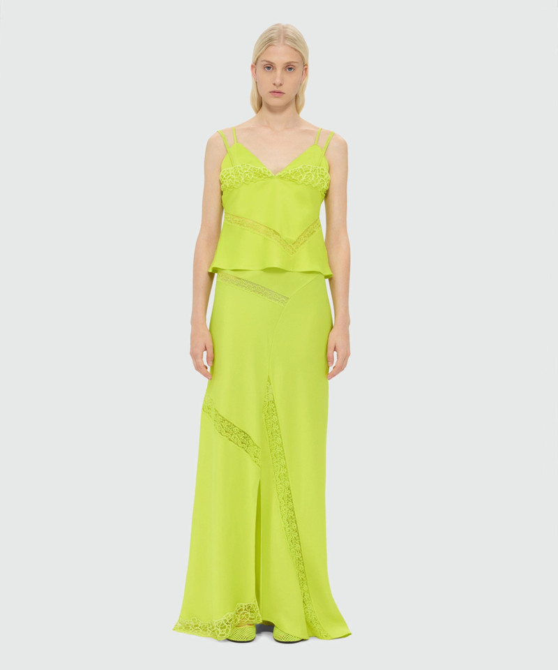 MSGM Lime satin top with lace inserts outlook