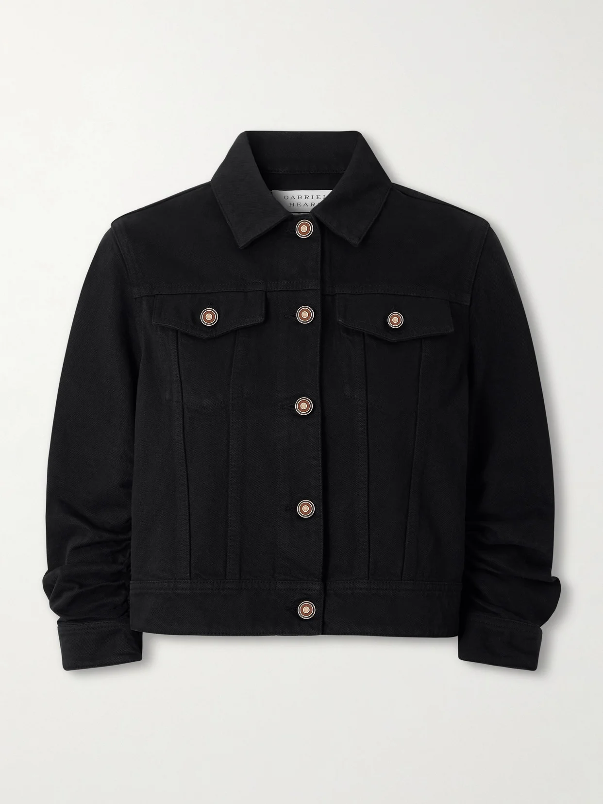 Adira Cropped Ruched Recycled-denim Jacket - 1