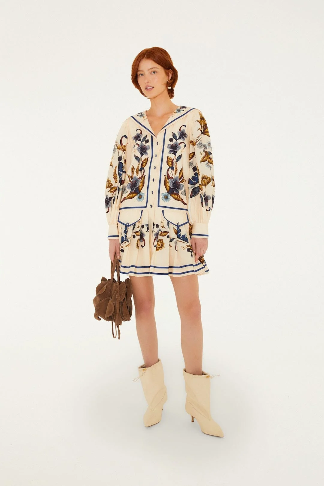 Golden Nature Lapel Buttoned Mini Dress - 1
