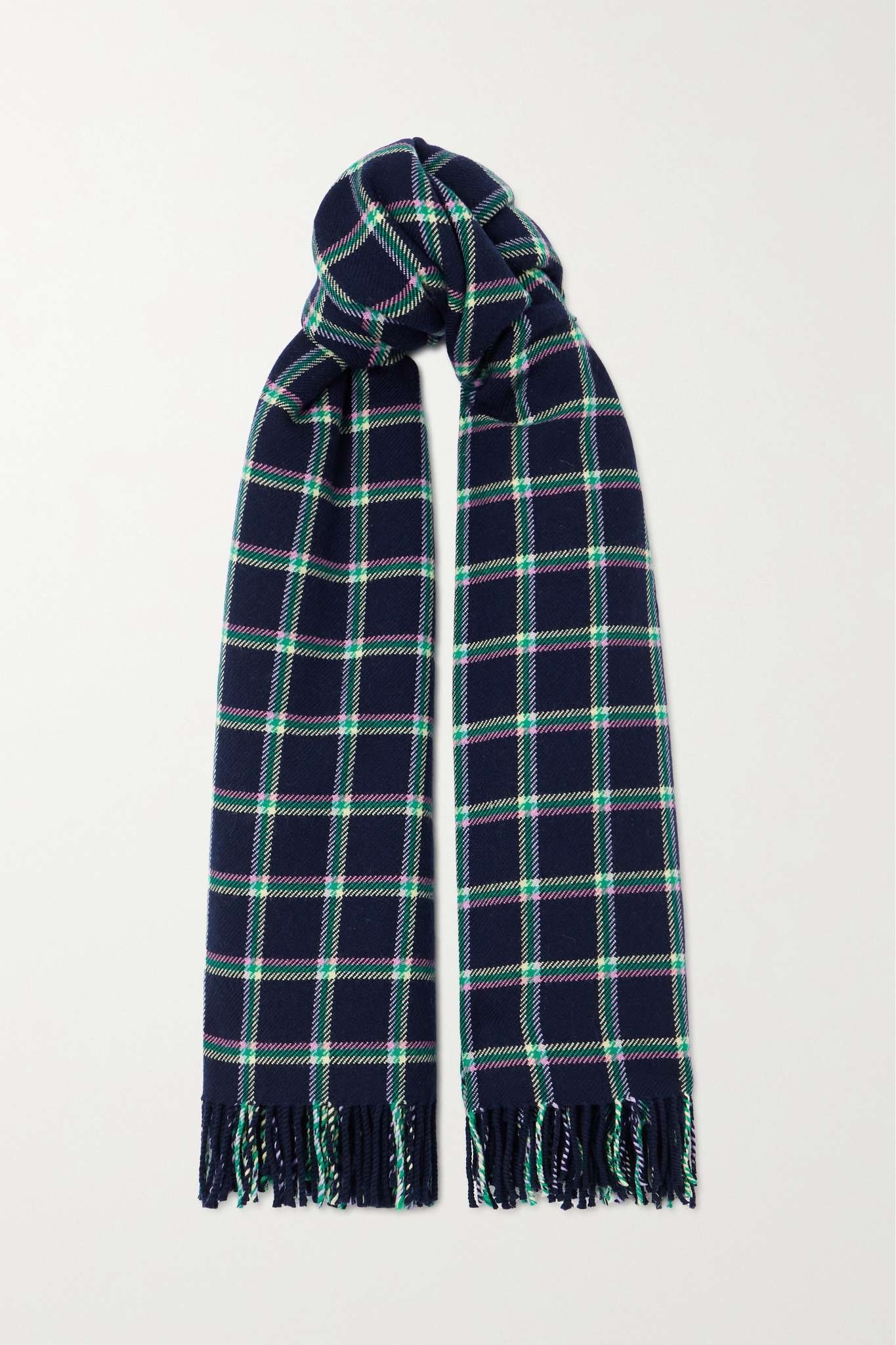 Fringed checked wool scarf - 1