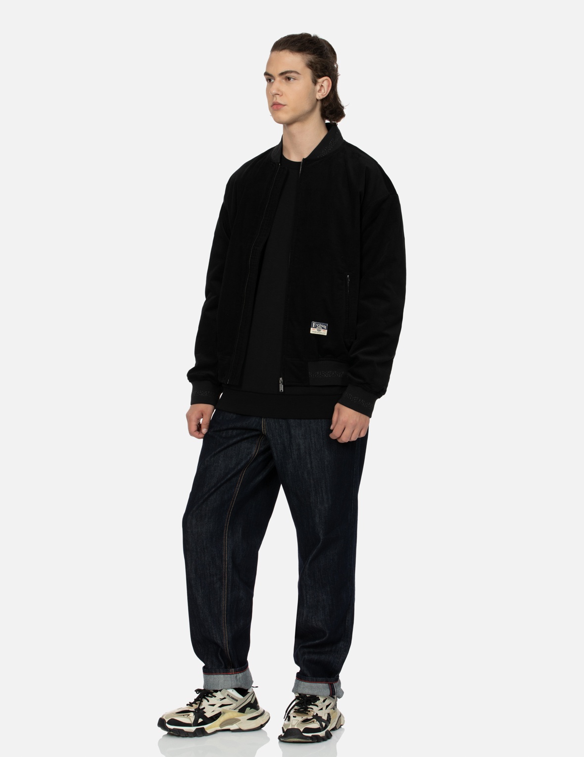 RHINESTONE KAMON AND LOGO RELAX FIT BOMBER JACKET - 4
