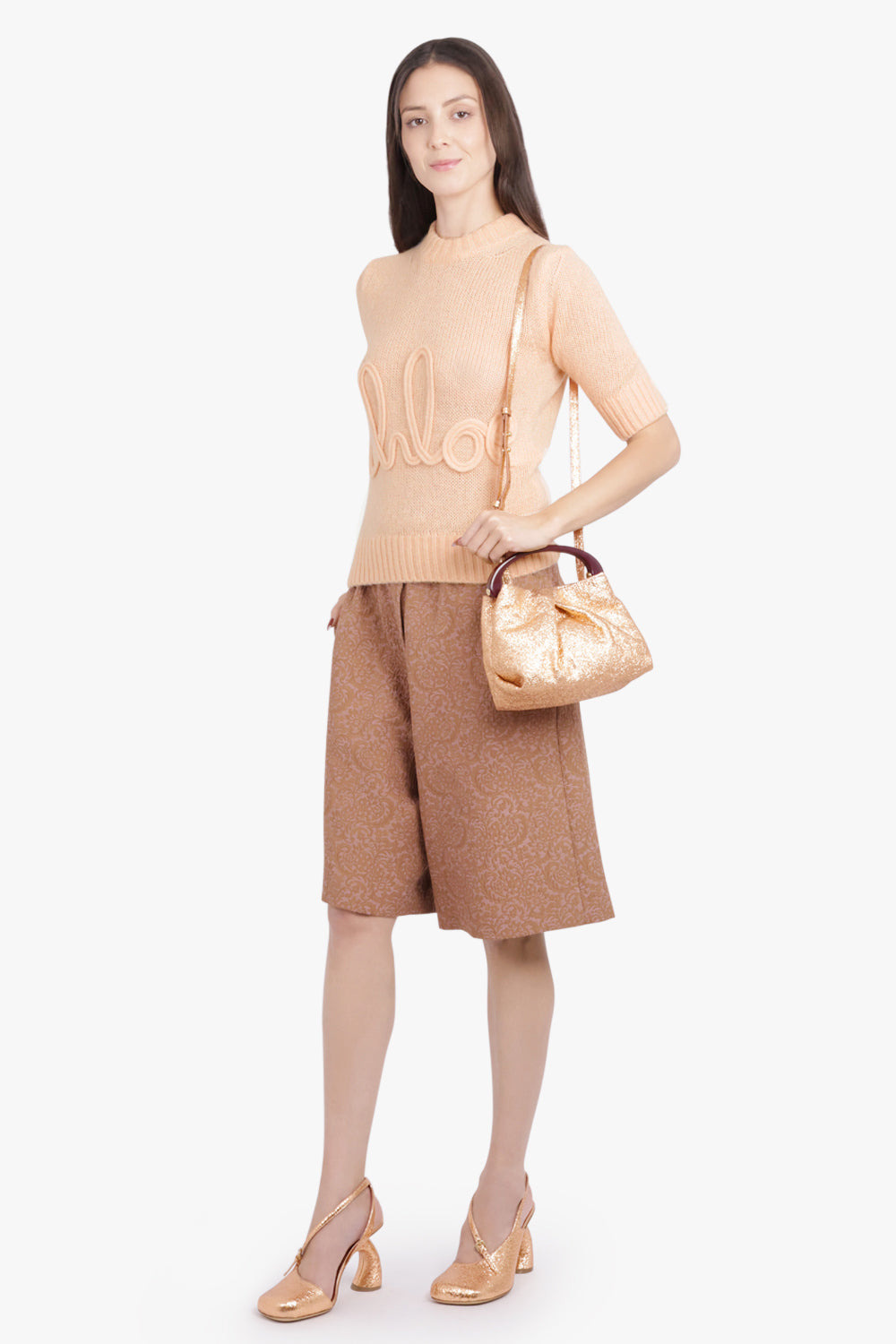 POMY TAPESTRY FLORAL JACQUARD LONG LENGTH SHORT | PEACH/BROWN - 6