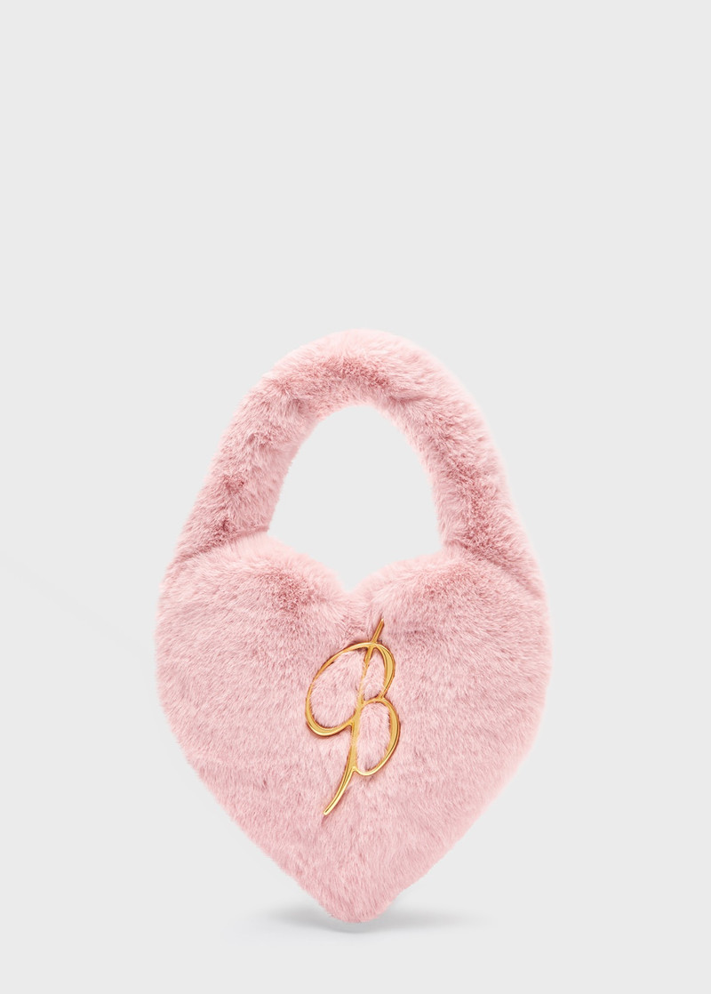 FAUX FUR HEART-SHAPED BAG WITH RHINESTONE B MONOGRAM PIN 1