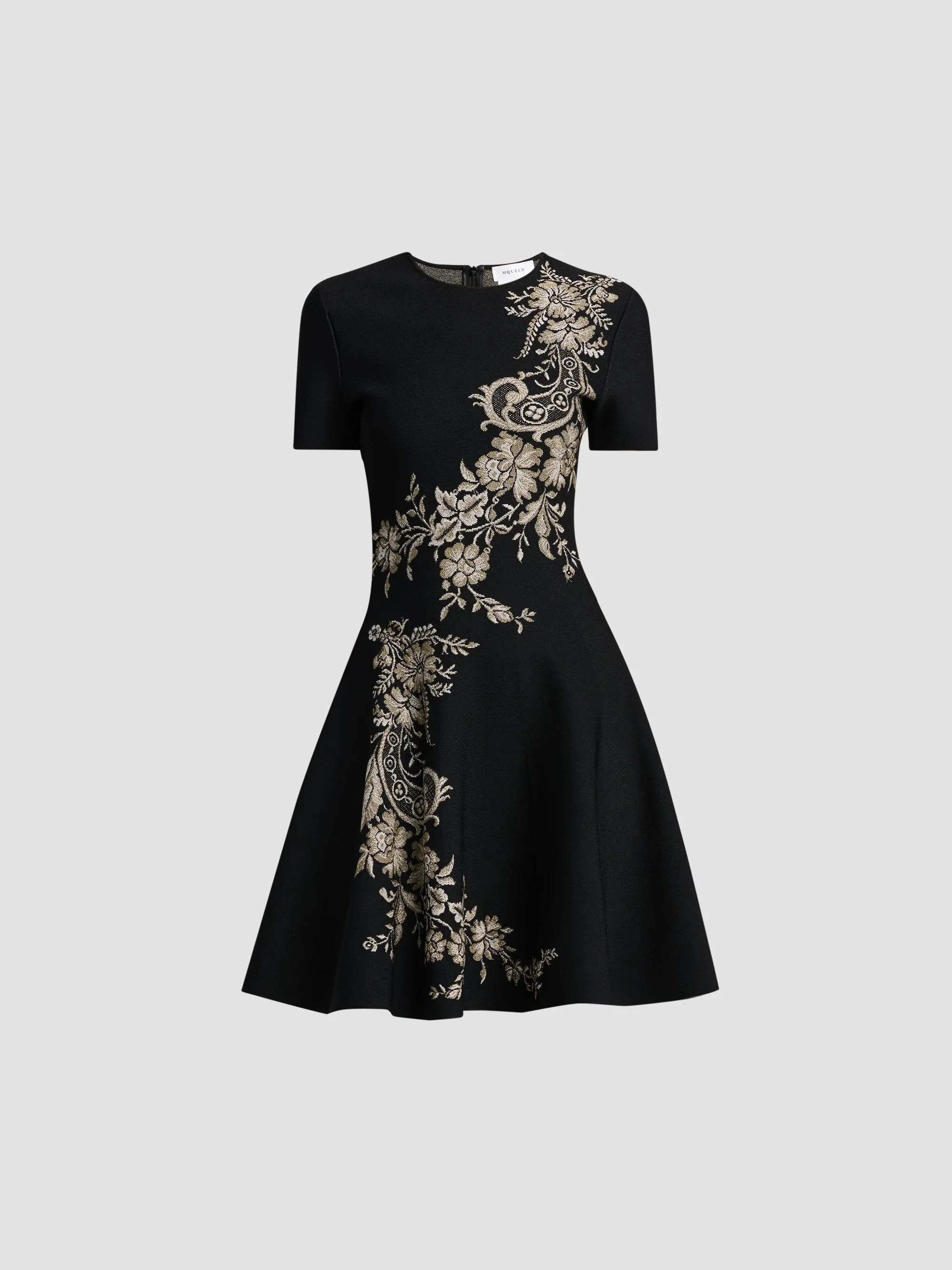Women's Volume Asymmetric Jacquard Mini Dress - Black Silver Gold - 1