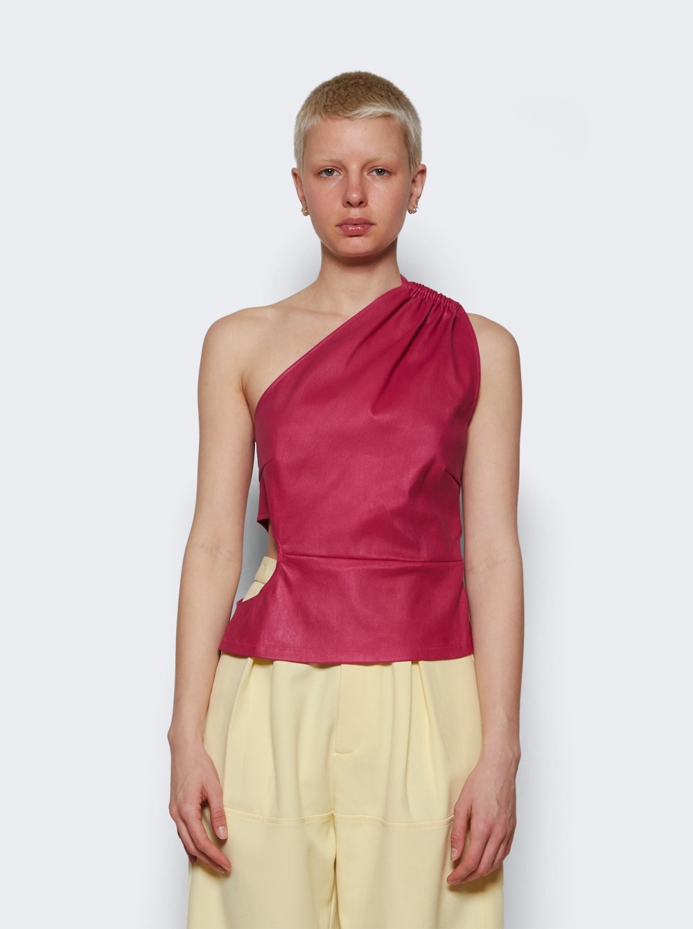 Asymmetric Leather Tank Fuchsia Pink - 3