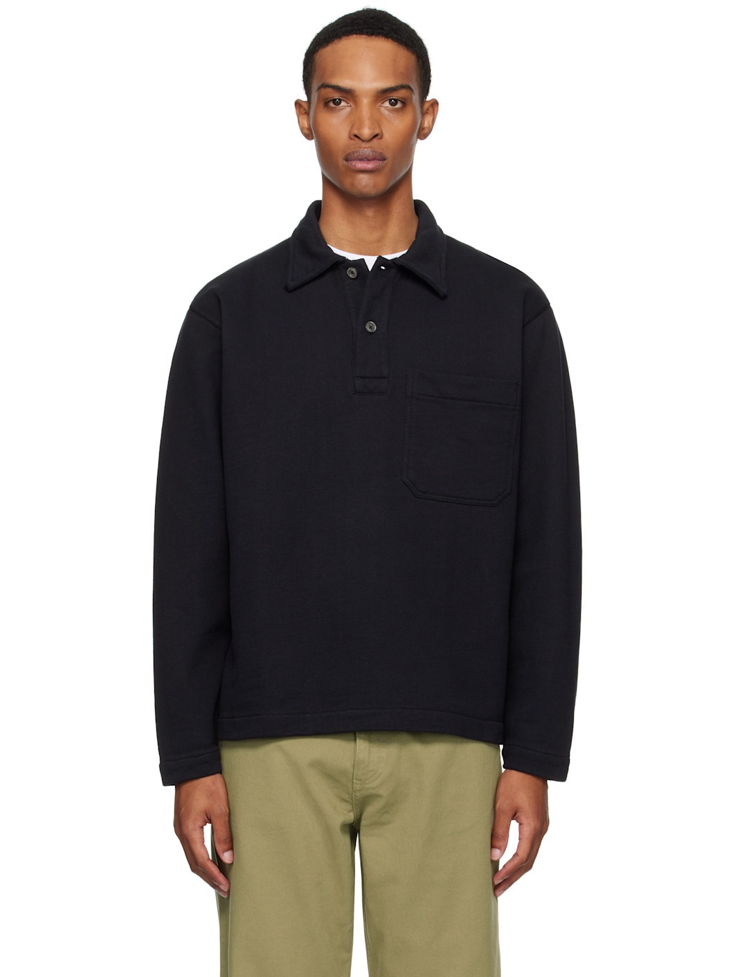 Black Fraser Relaxed Organic Loopback LS Polo - 1