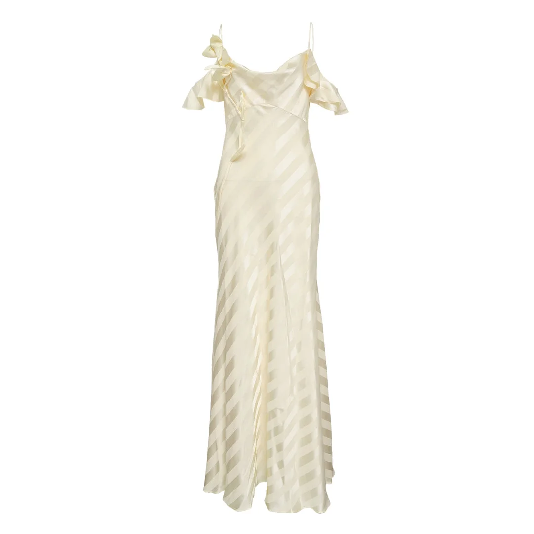 Yellow Satin Striped Maxi Dress - 1