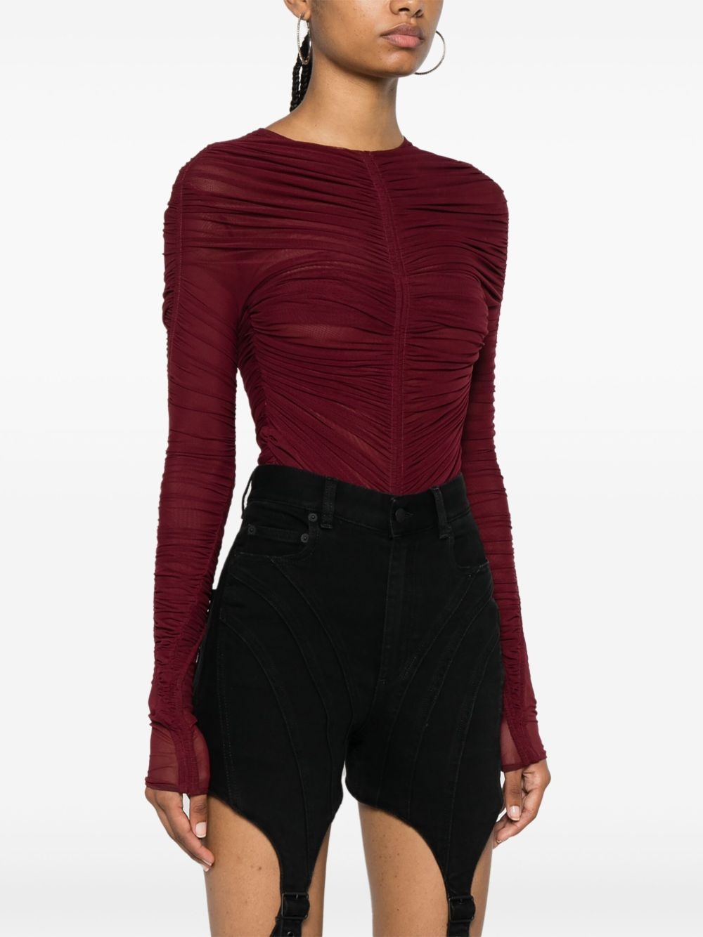 gathered semi-sheer bodysuit - 3