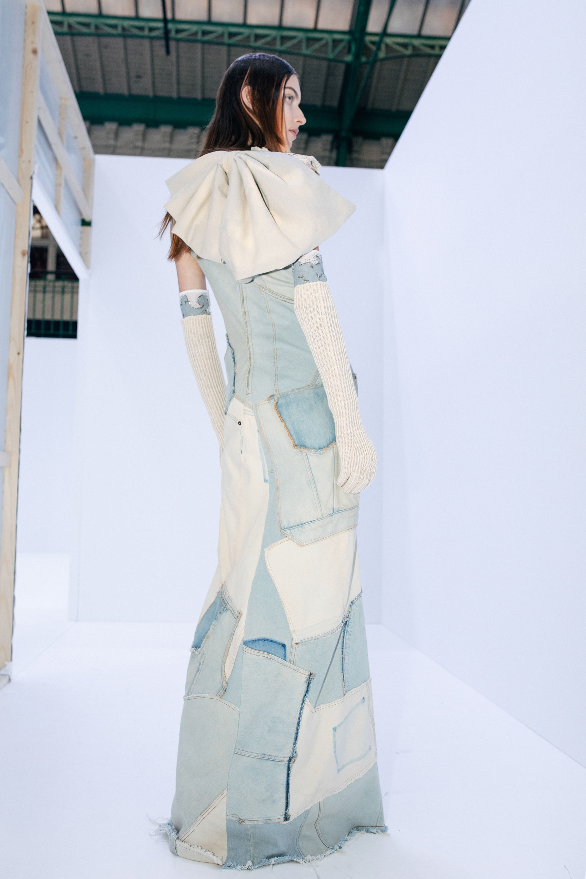 Denim patchwork dress - Light Sand - 8
