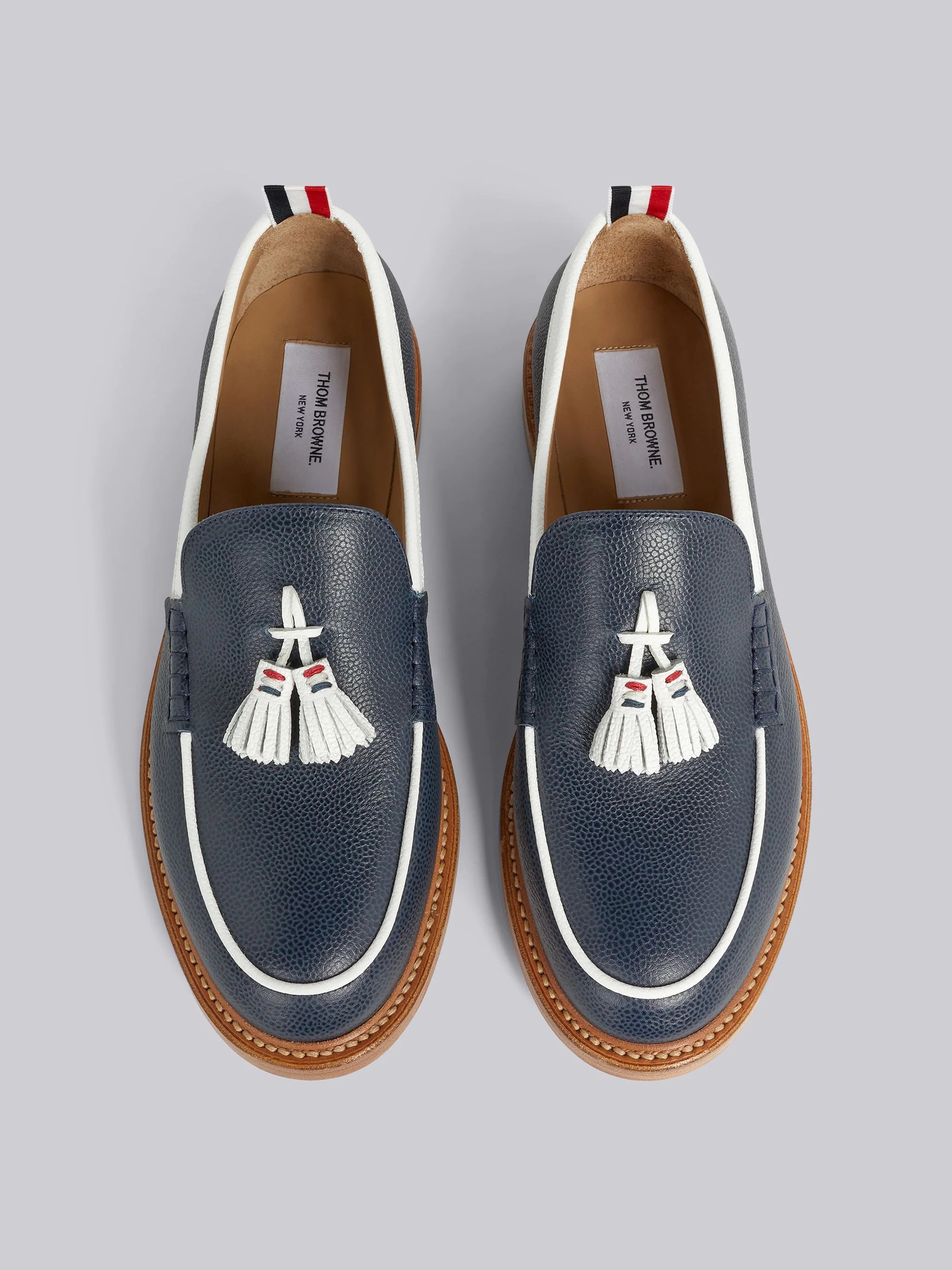 Navy Pebble Grain Leather Tassel Loafer - 4