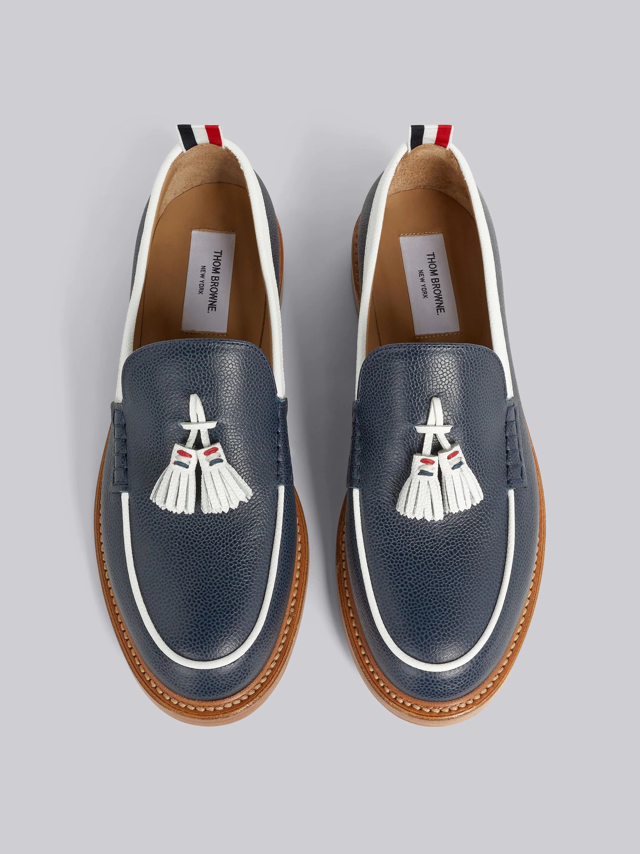 Navy Pebble Grain Leather Tassel Loafer - 4