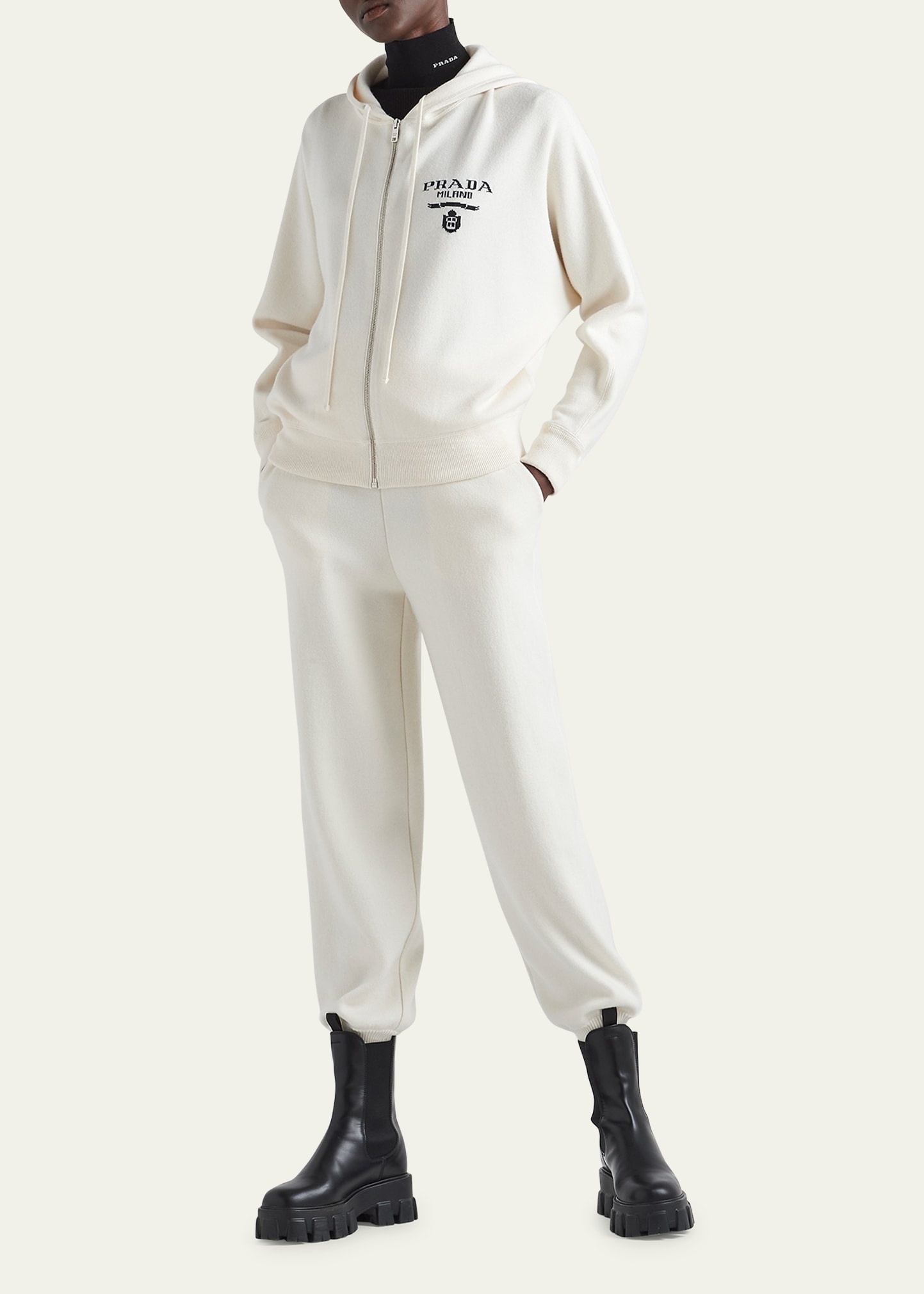 Prada Cashmere Jogger Pants with Logo Detail | REVERSIBLE