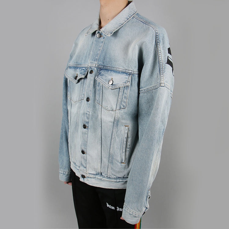 Palm Angels Logo Over Button-Up Denim Jacket 'Light Blue' PMYE006R203430017310 - 4