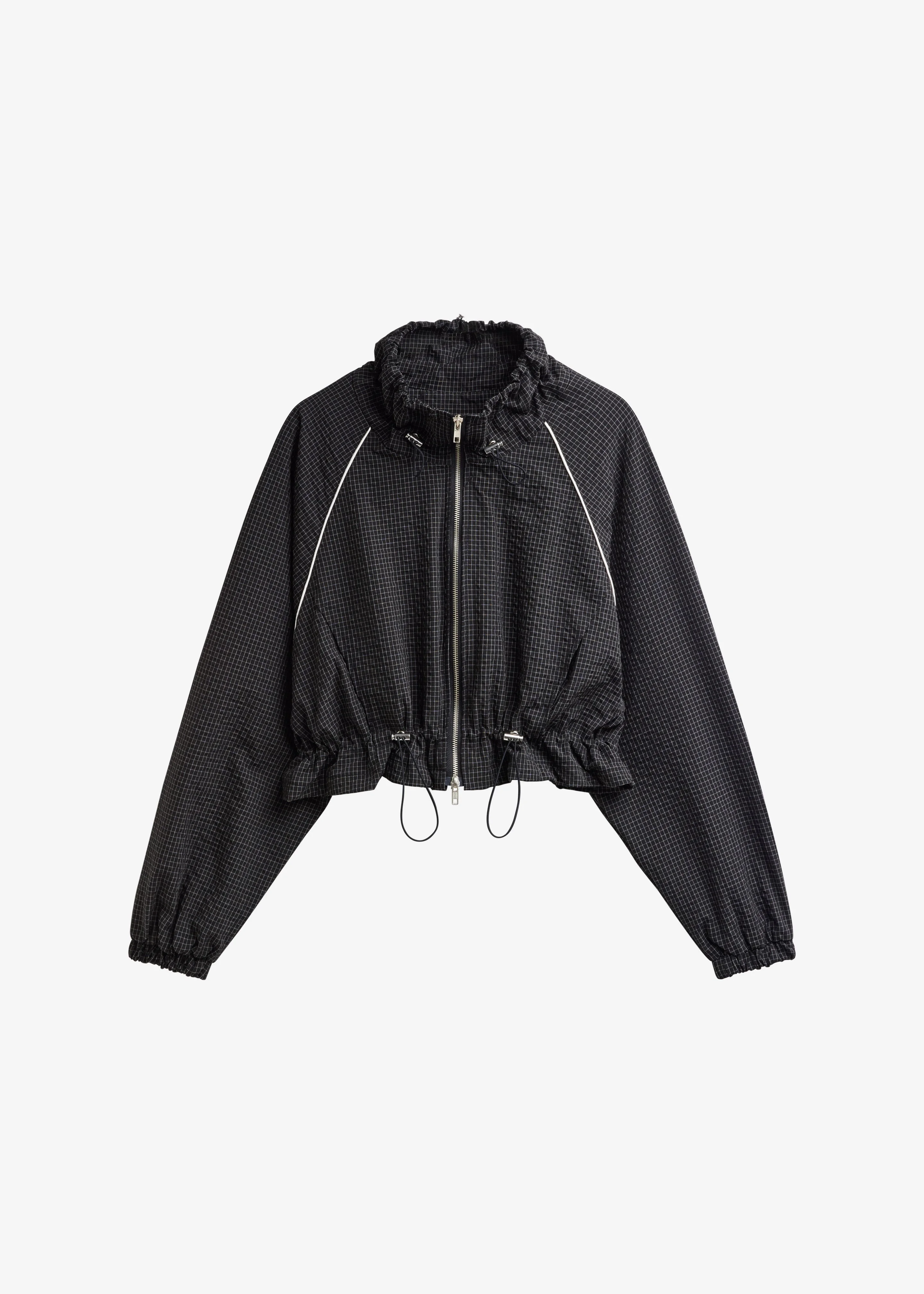 Arizona Seersucker Drawstring Track Jacket - Checked Black - 1