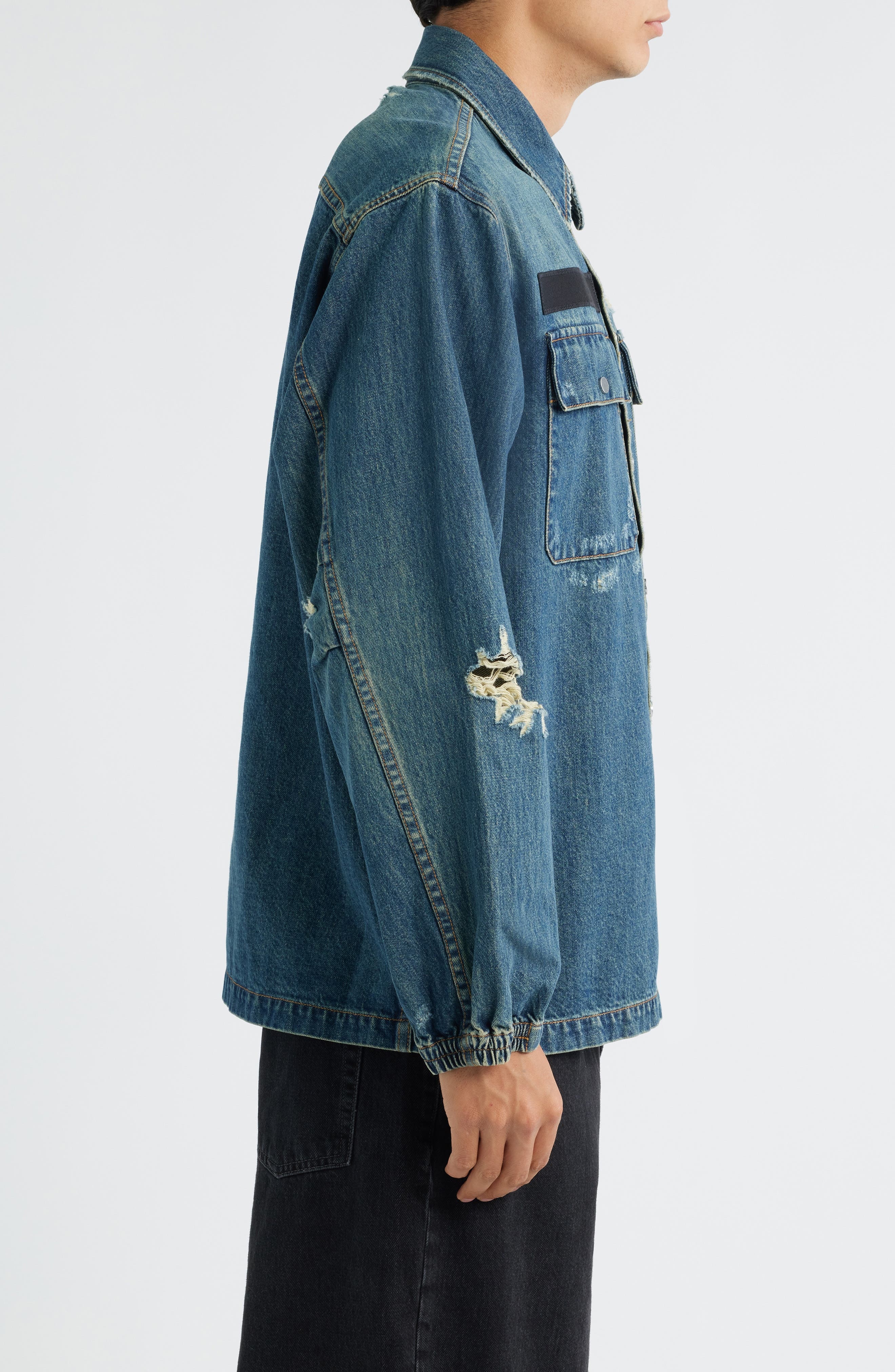 Helmut Lang DIstressed Uniform Denim Snap-Up Shirt in Tinted Vintage - 4