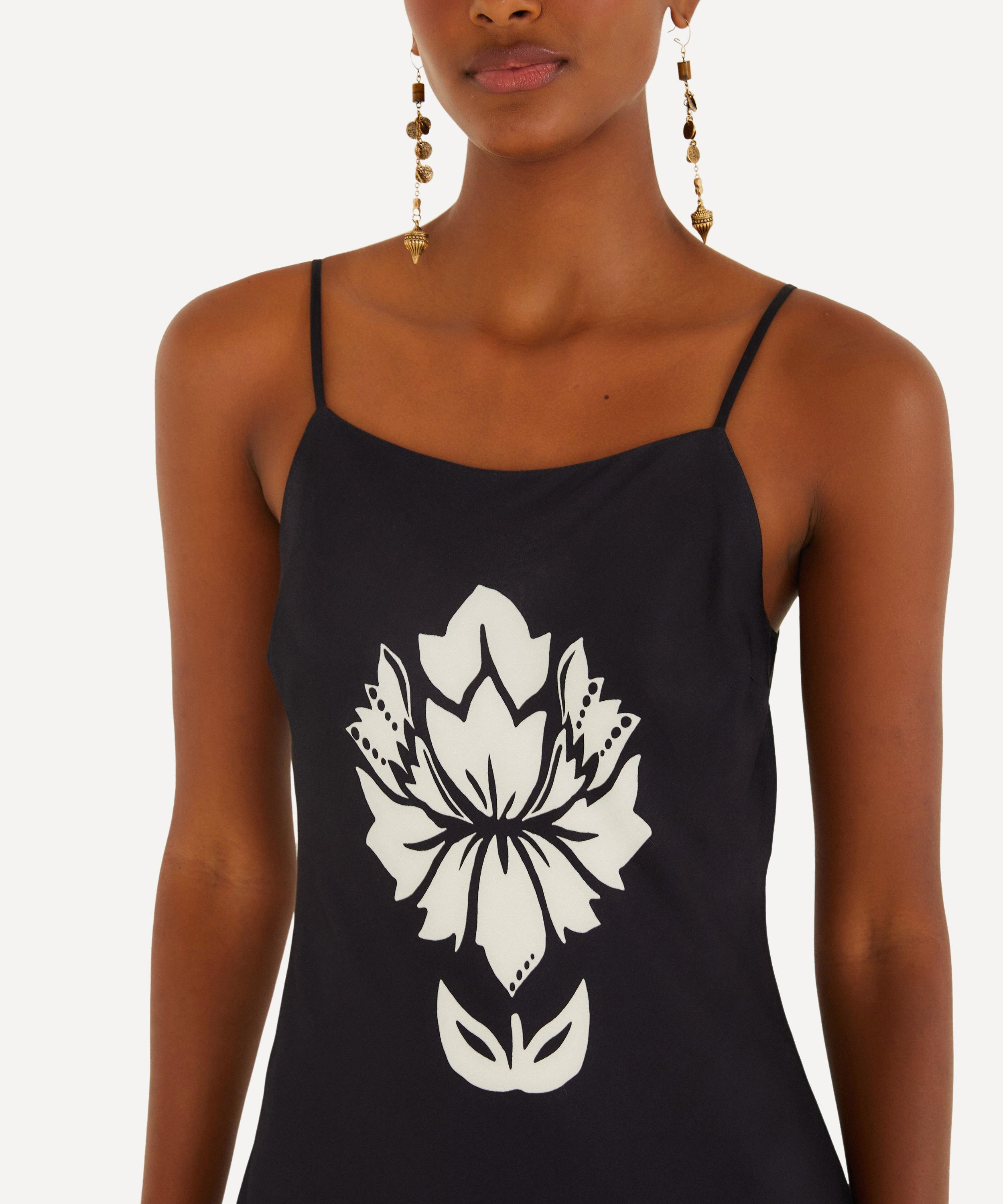 Black and White Floral Arabesque Maxi Dress - 3