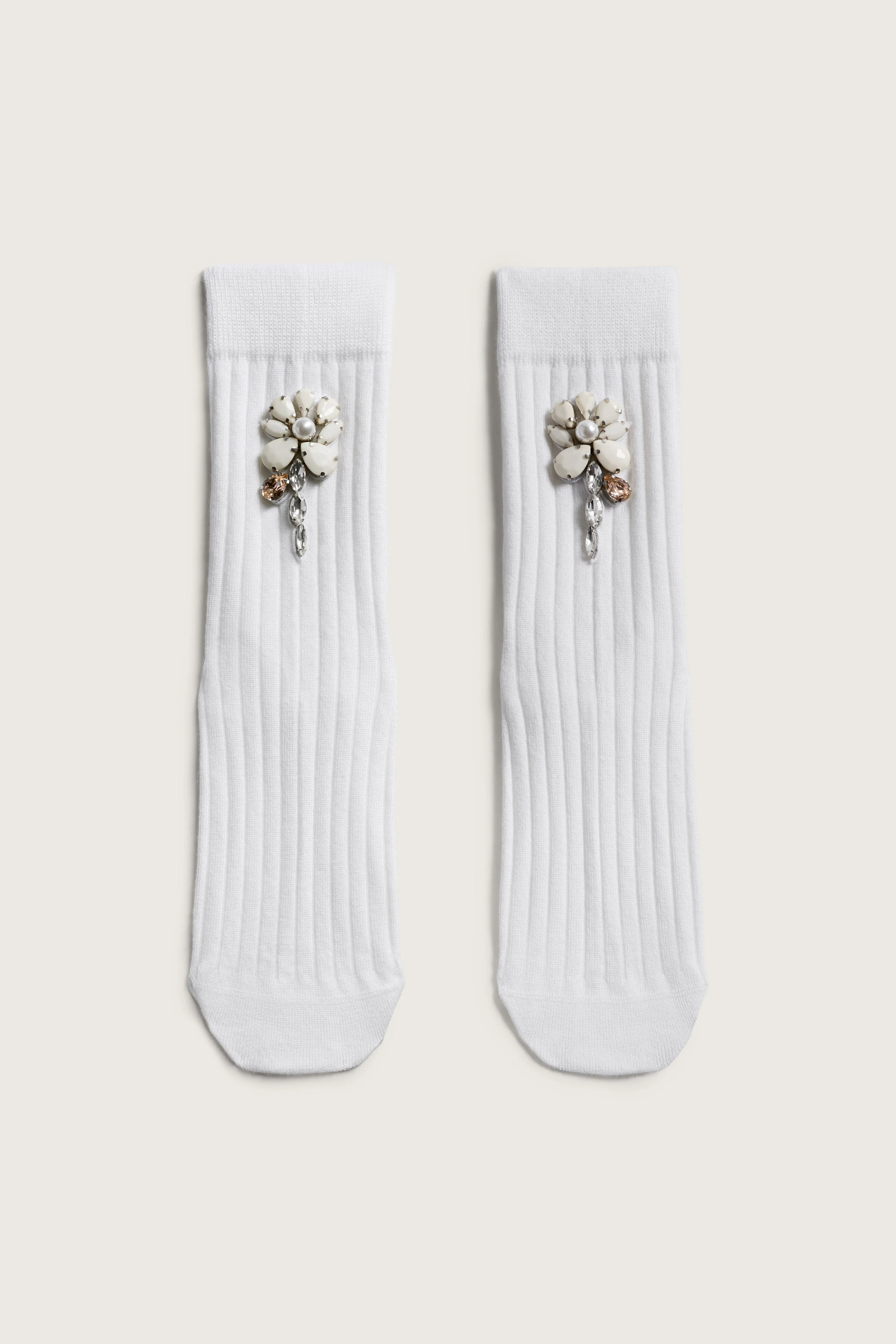 Poppy Crystal Flower Ribbed Ankle Socks - 1