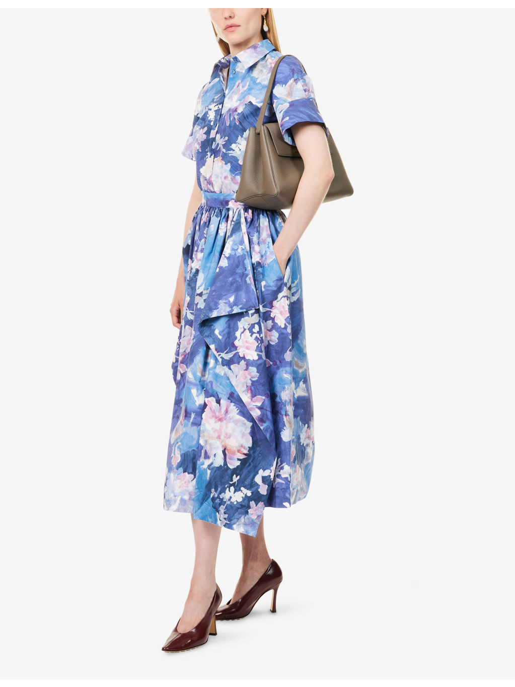 Floral Pleated Cotton-Poplin Midi Skirt - 2