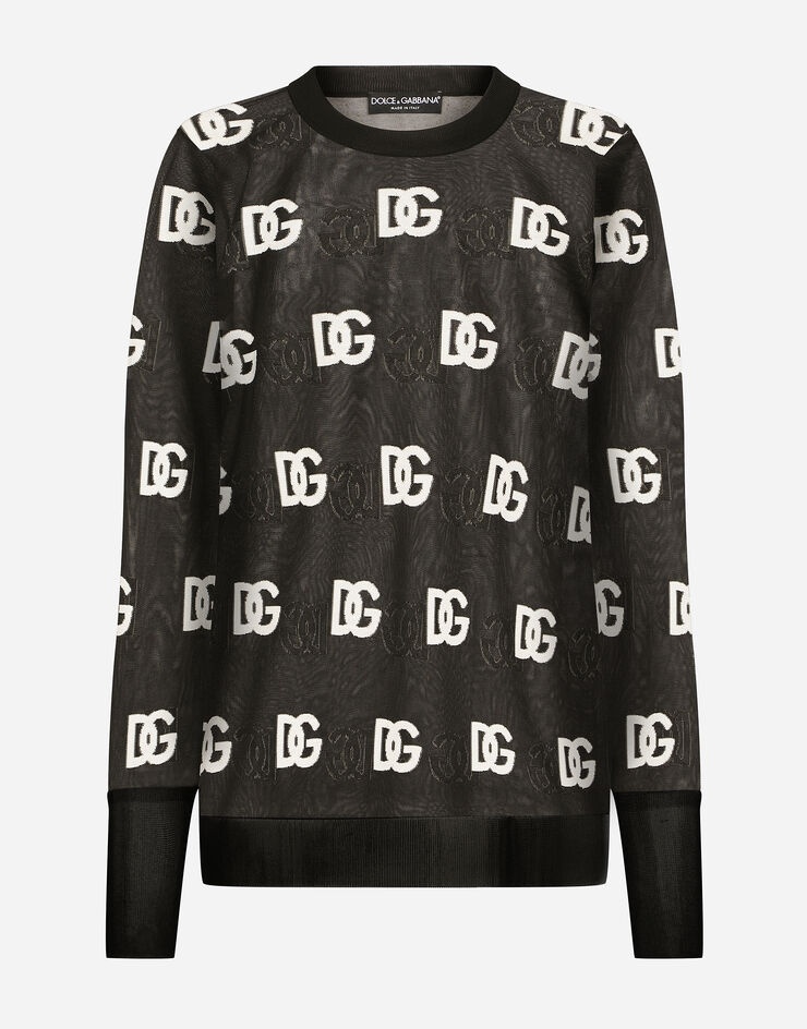 Sheer sweater with all-over DG logo - 1