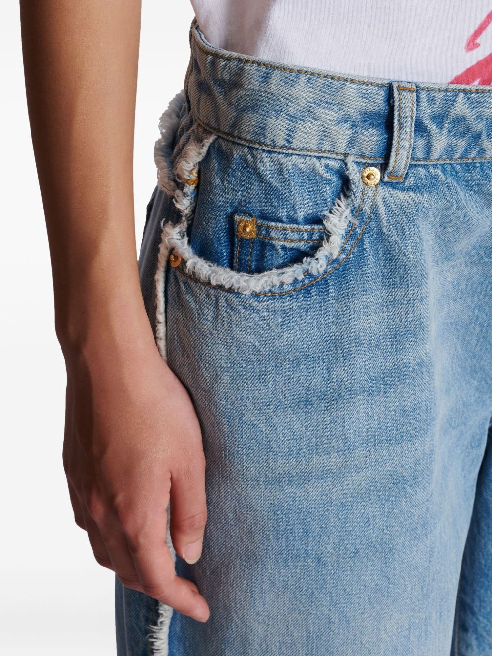 frayed-trim straight-leg jeans - 7