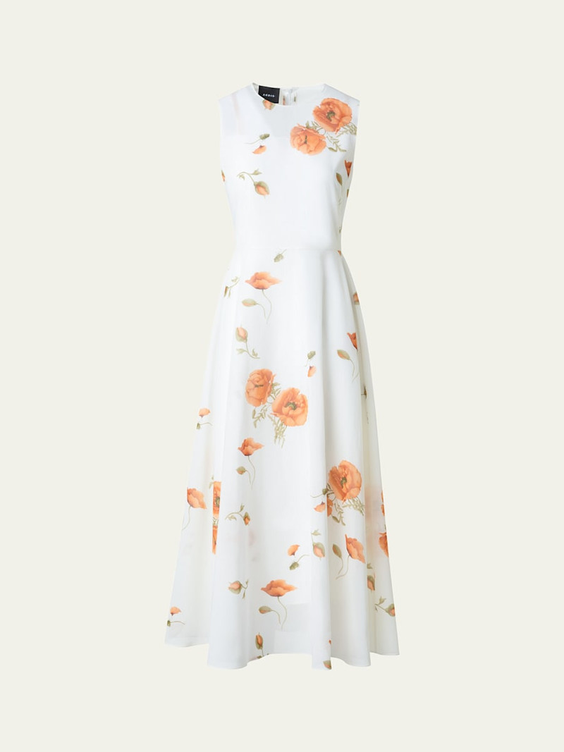 Anemone Print Belted Fit-and-Flare Voile Dress 1