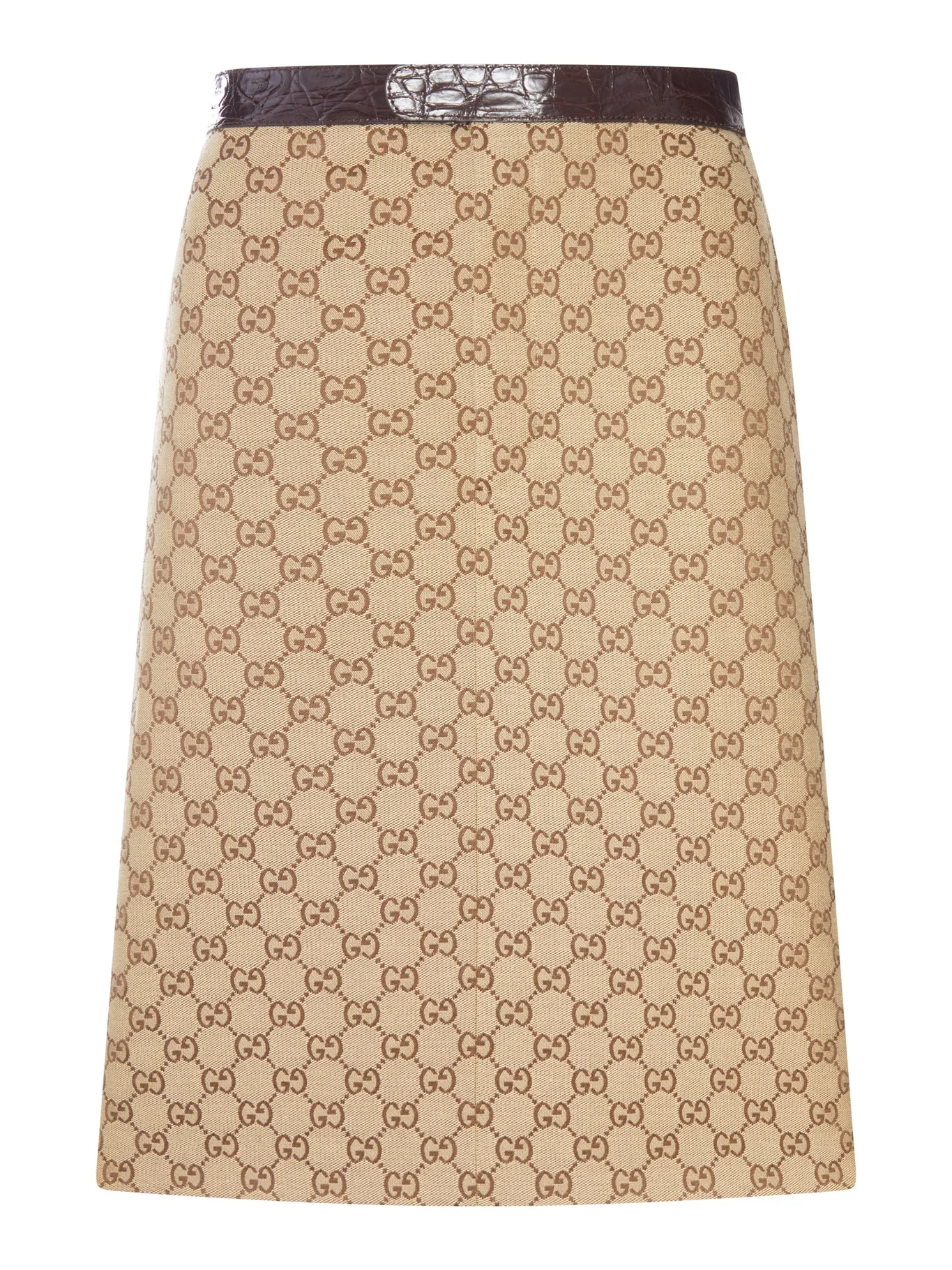GG CANVAS MIDI SKIRT WITH CAIMAN LEATHER INSERTS - 1