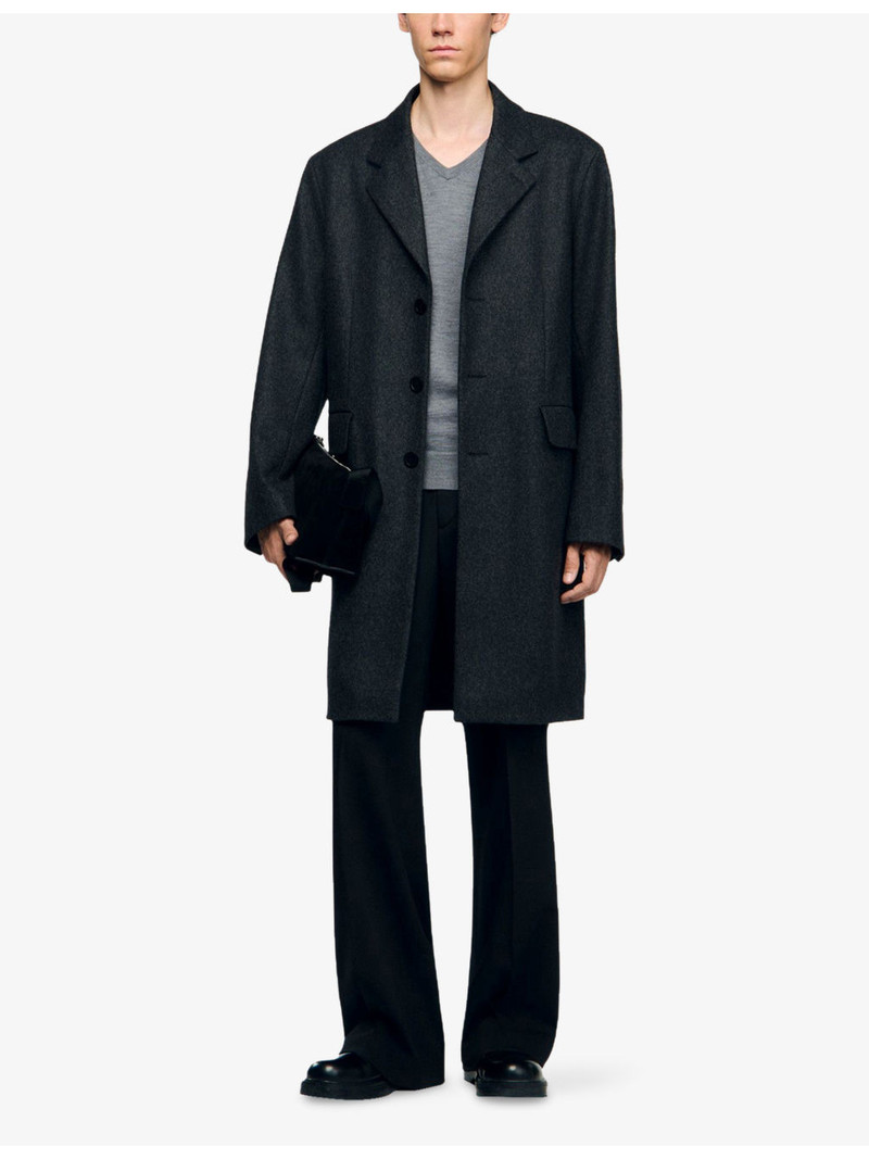 Sandro Broadcloth Lapel-Collar Wool Coat outlook