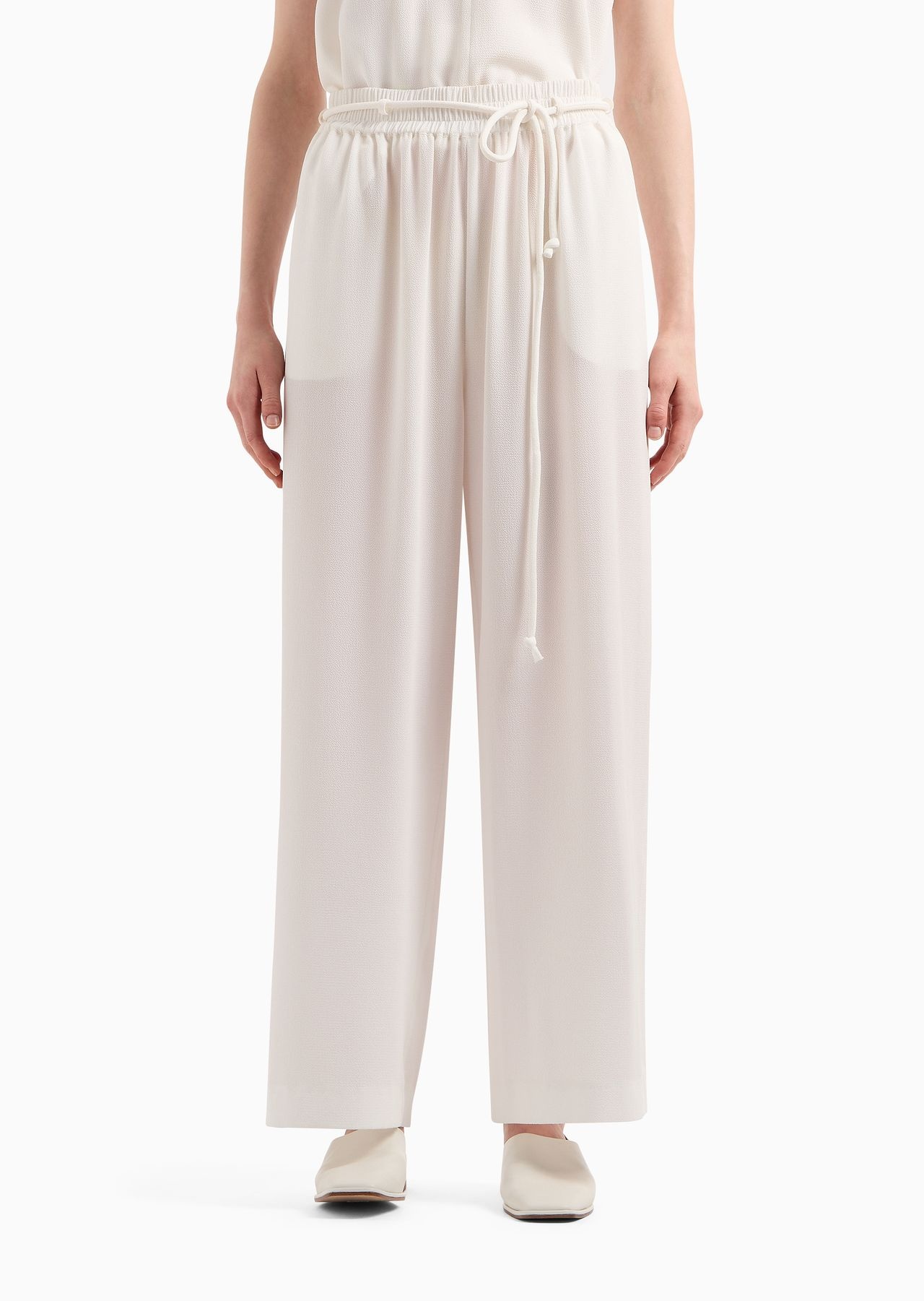 Elasticated-waist trousers with tubular armure-crêpe belt - 2