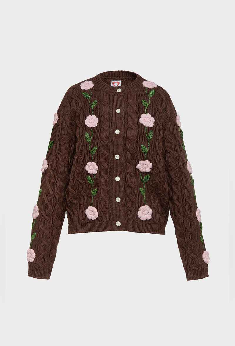 Minnie Cardigan - Chocolate Brown/Pale Pink 1