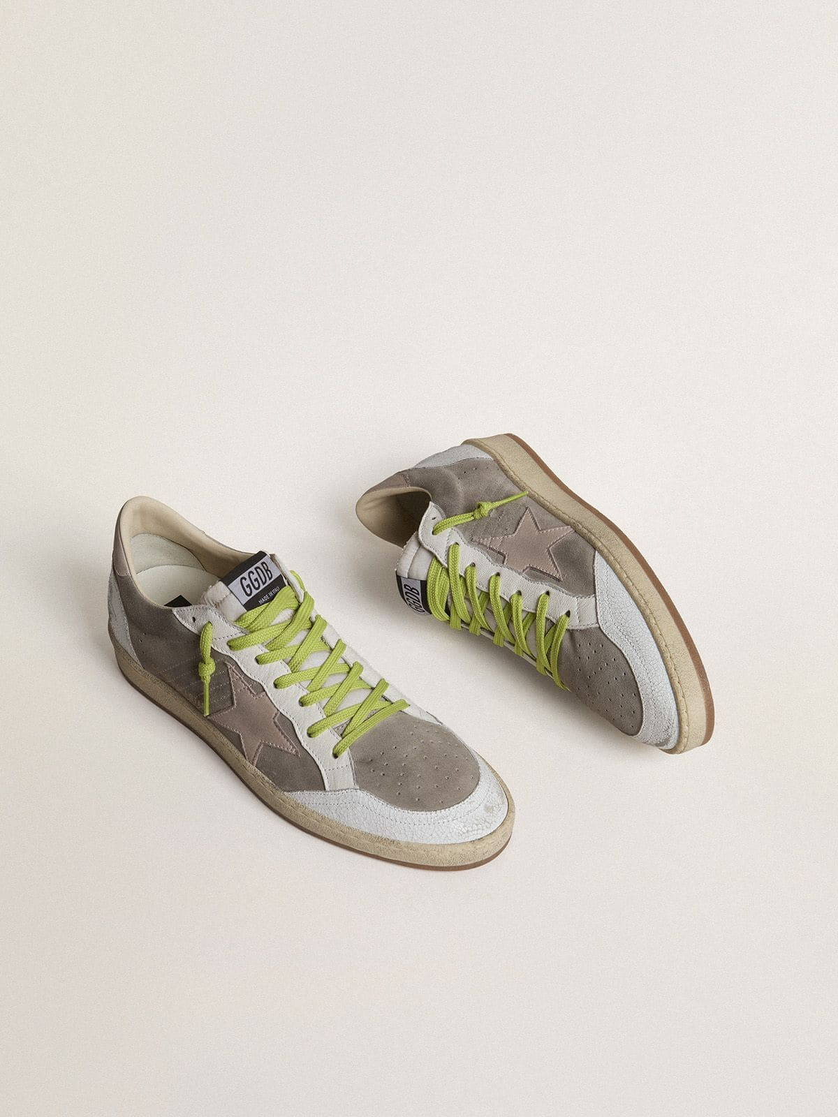 Men’s Ball Star in gray suede with old rose suede star and beige leather heel tab - 2