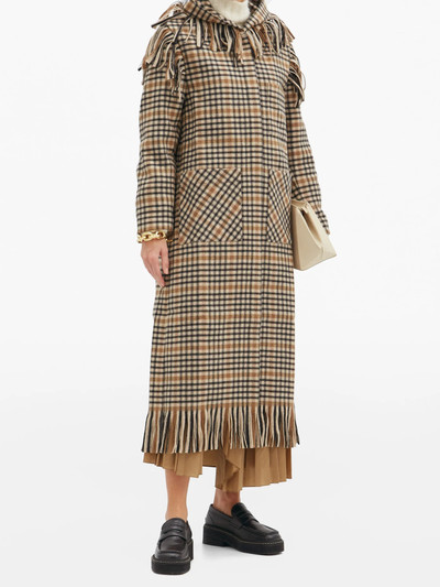 Sara Lanzi Fringed checked wool-blend hooded coat outlook