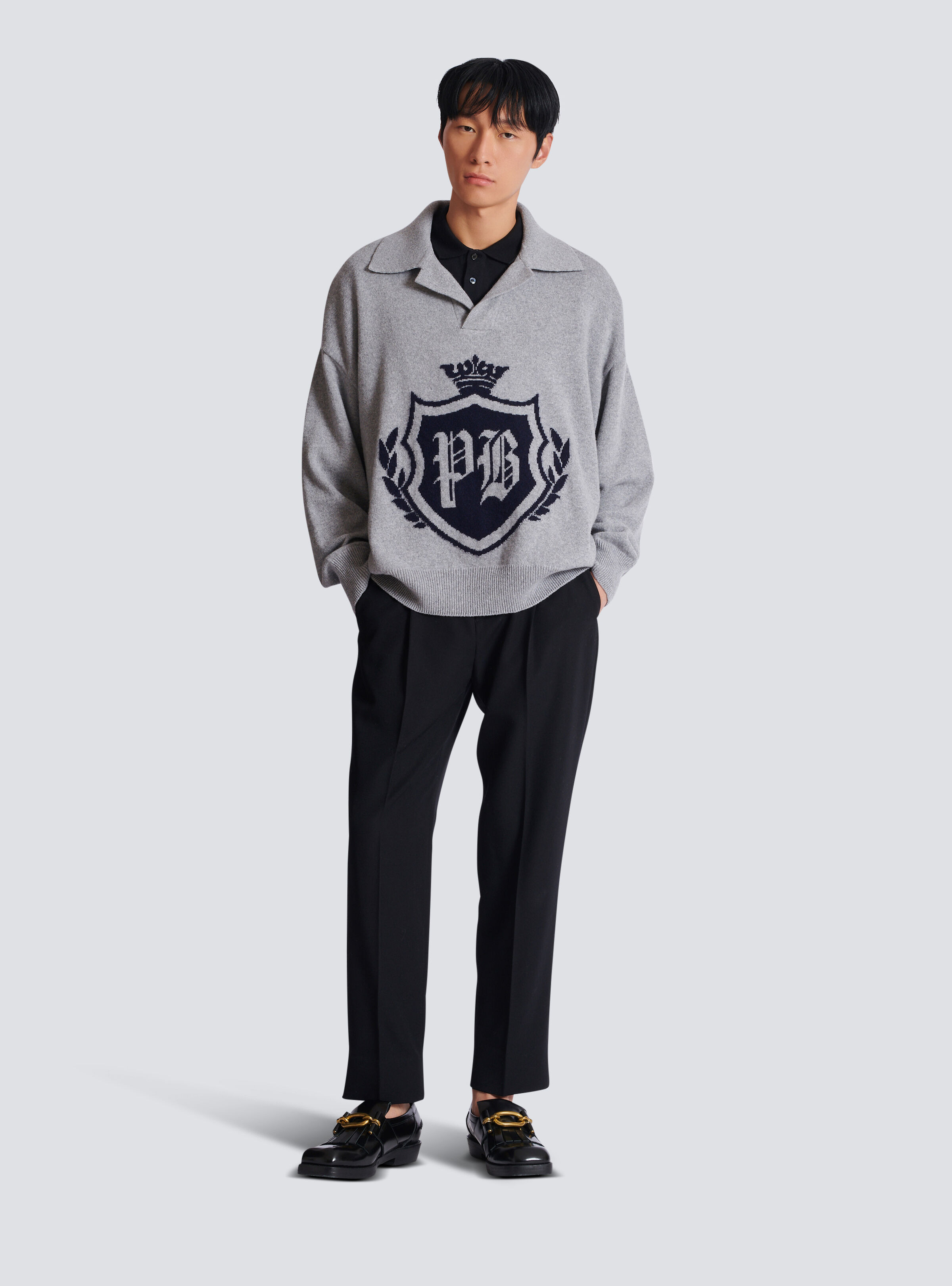 College Emblem polo sweater in eco-cashmere - 2