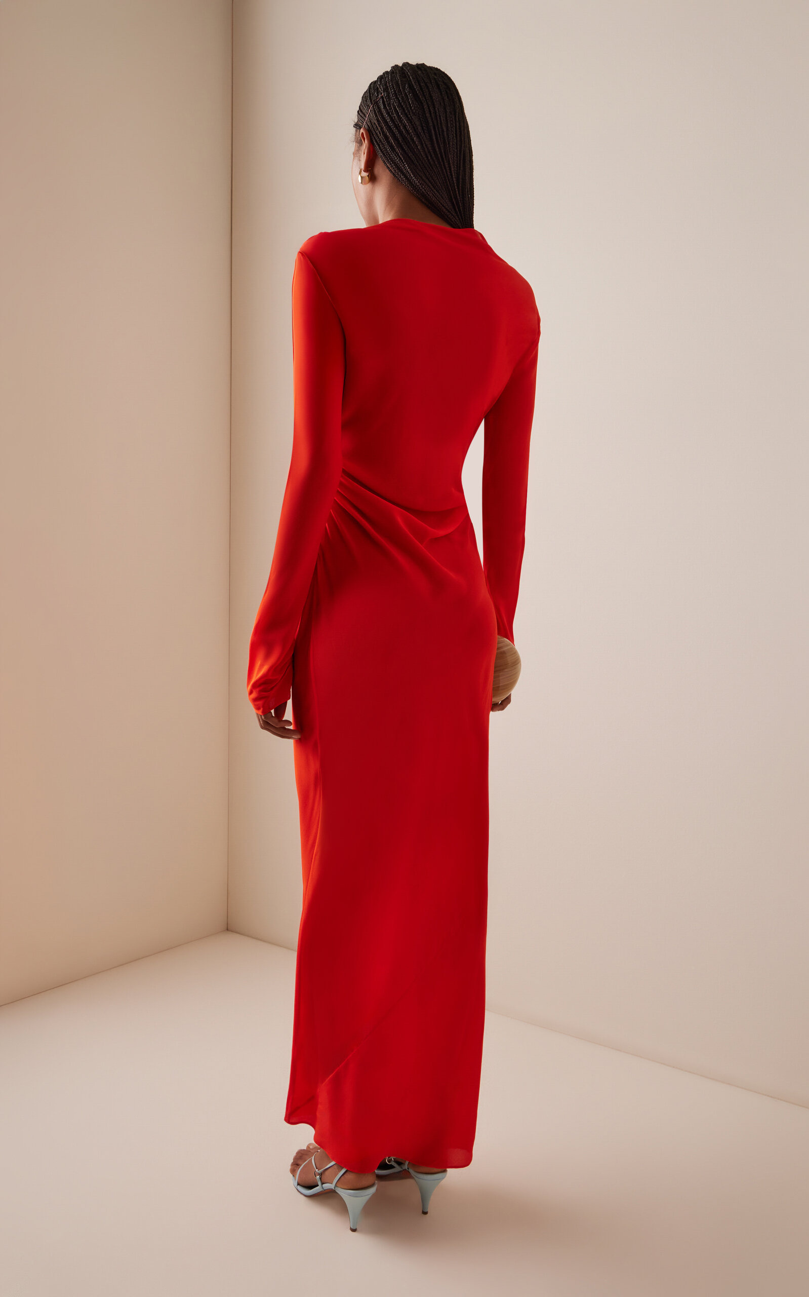 Fresca Gathered Silk Midi Dress orange - 4