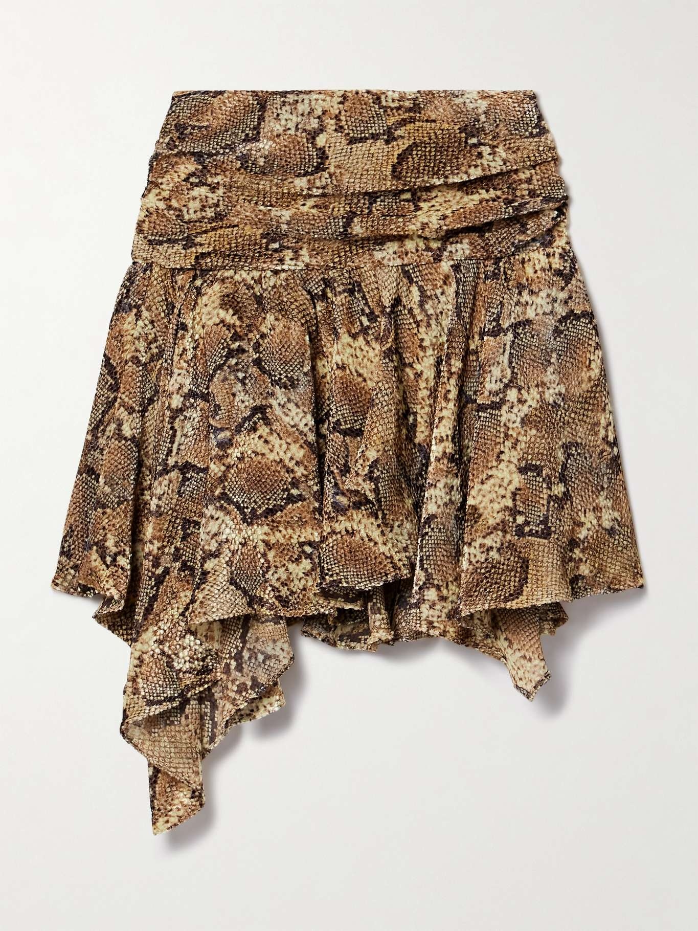 Clem asymmetric snake-print devoré silk-blend mini skirt - 1