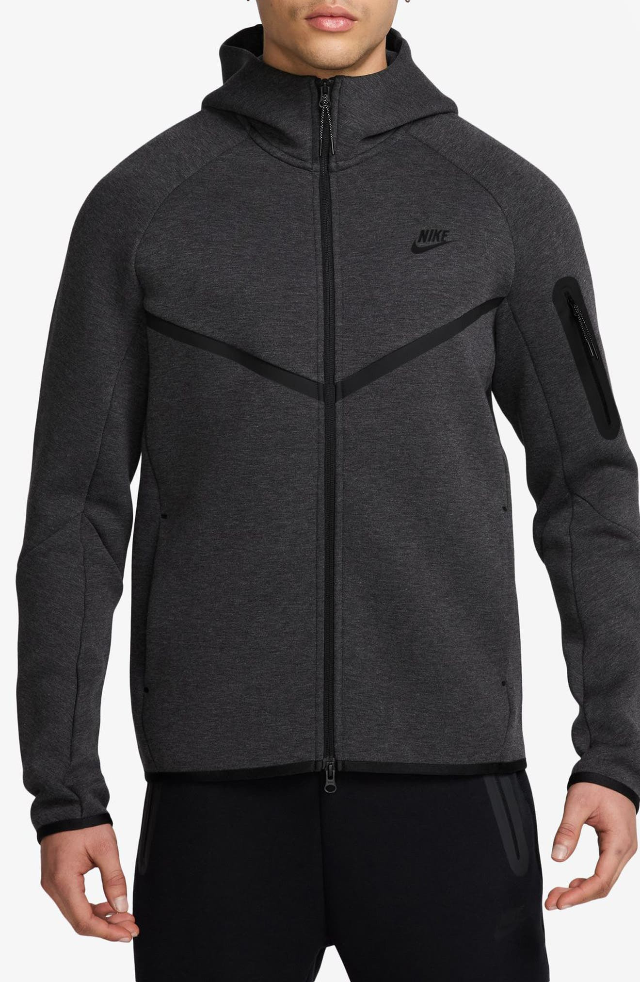 Nike Tech Windrunner Zip Hoodie in Black Heather /Black at Nordstrom - 1