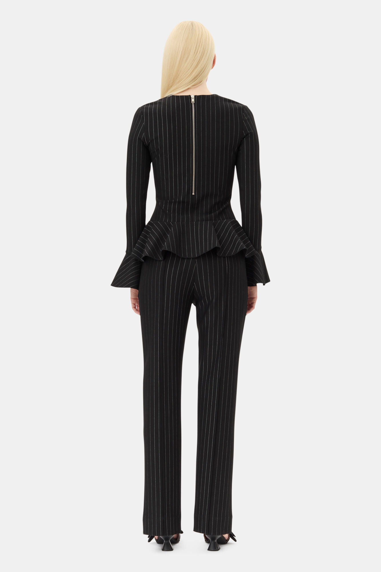BLACK PINSTRIPE PEPLUM BLOUSE - 5