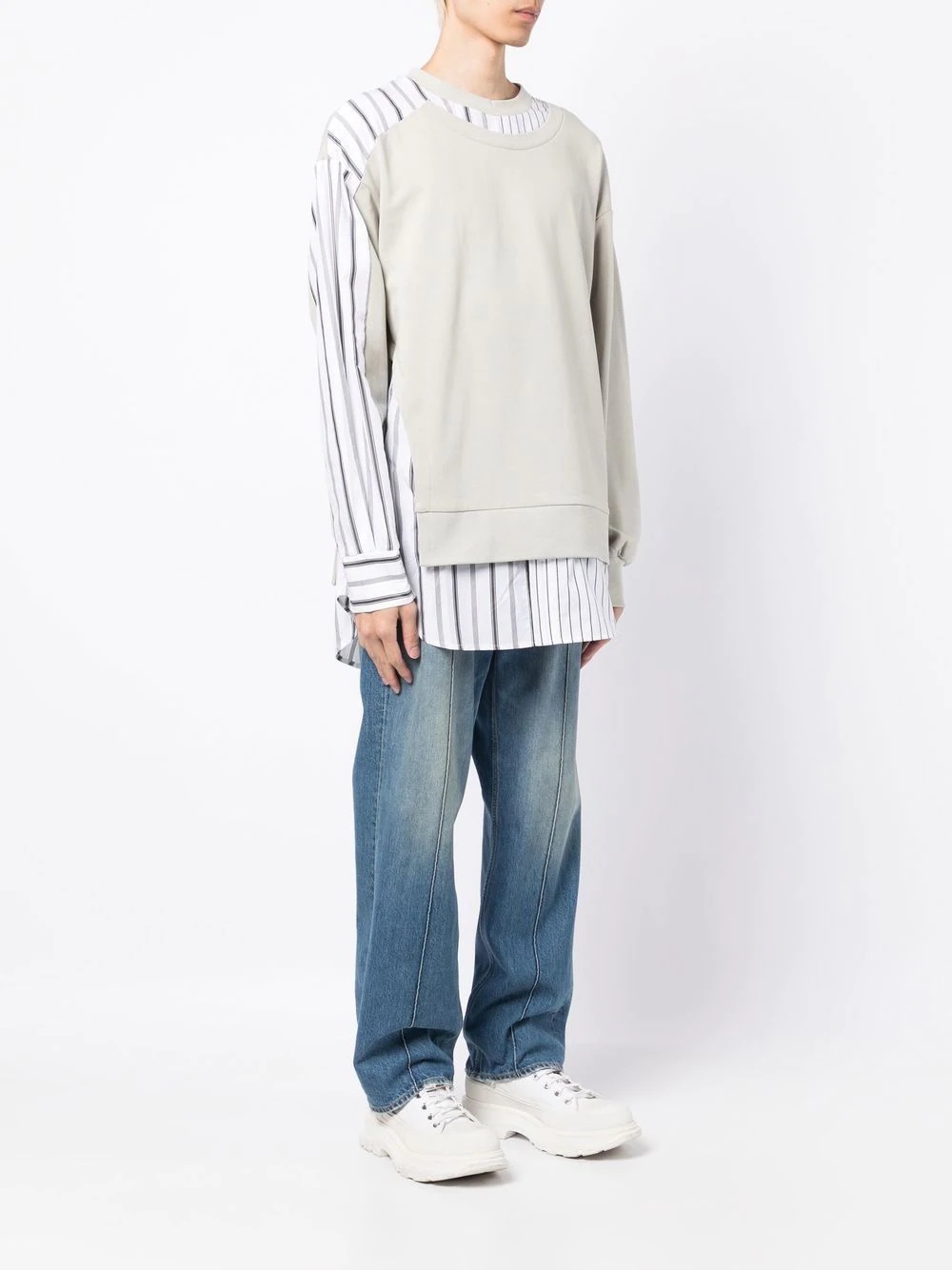 striped panelled sweatshirt - 3